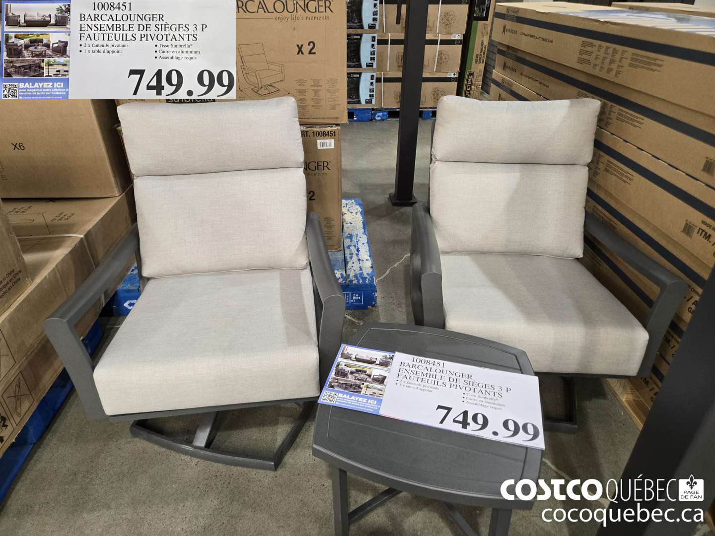 1008451 BARCALOUNGER ENSEMBLE DE SIEGES 3 P FAUTEUILS PIVOTANTS  $749.99