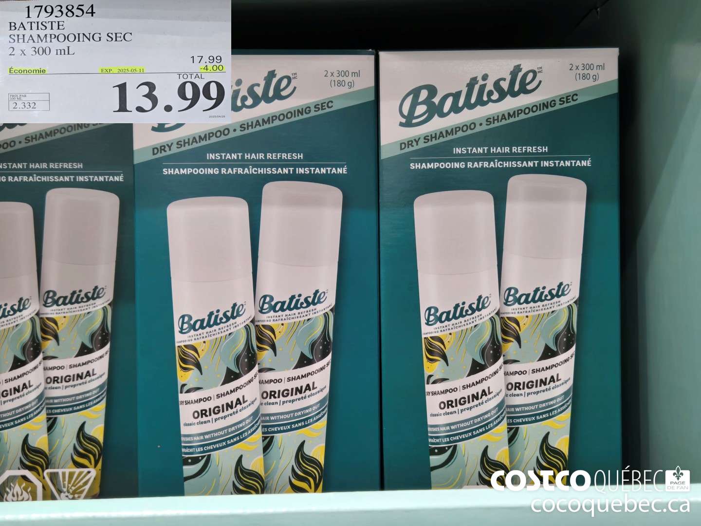 1793854 BATISTE SHAMPOOING SEC 2 X 300 mL  ($4.00 INSTANT SAVINGS EXPIRES ON 2025-05-11) $13.99