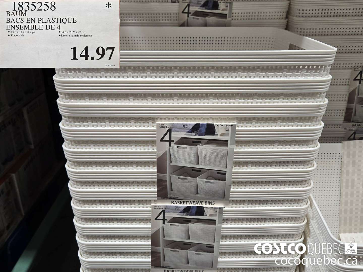 1835258 BAUM BACS EN PLASTIQUE ENSEMBLE DE 4  $14.97