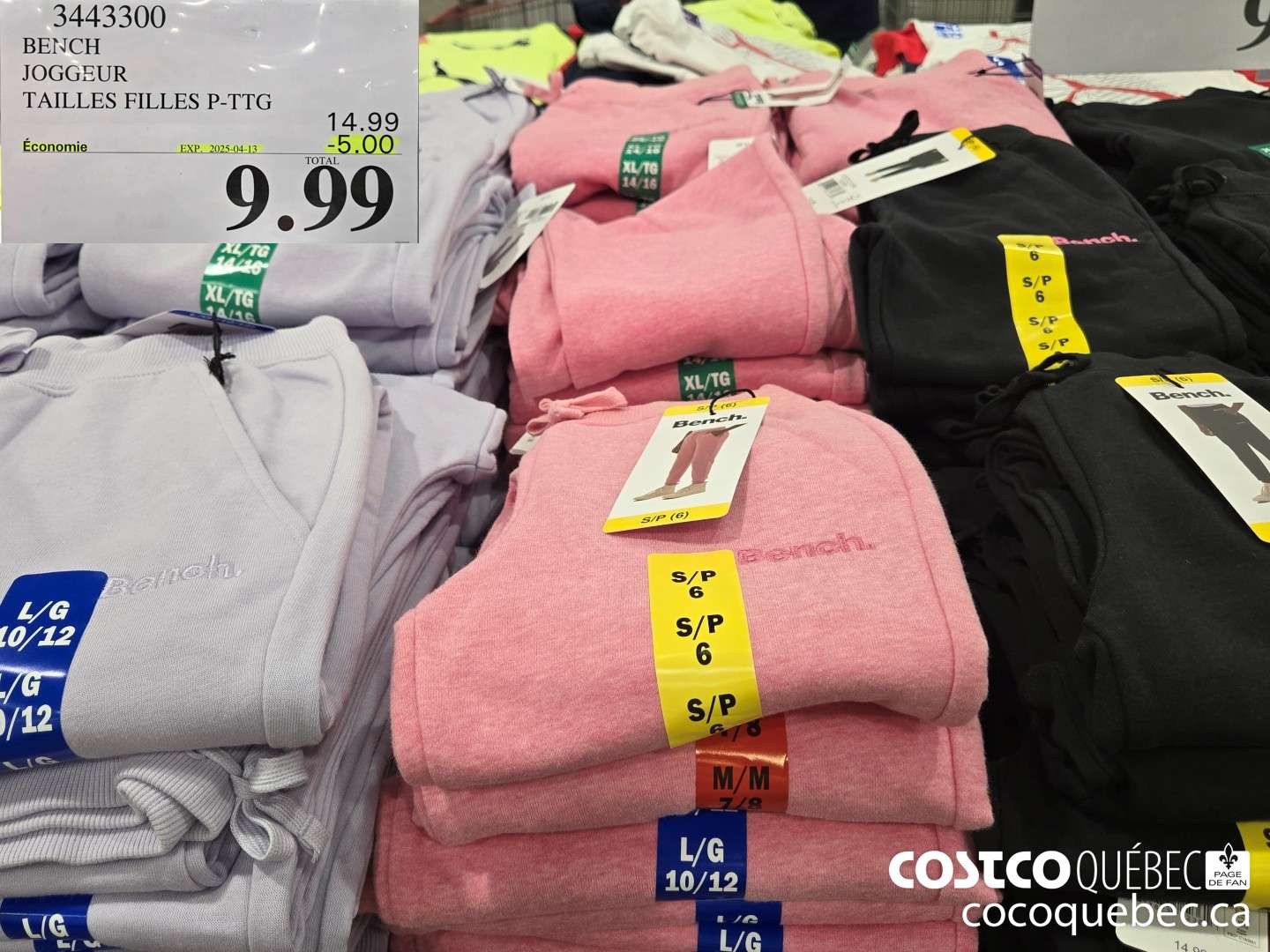 3443300 BENCH JOGGEUR TAILLES FILLES S-XXL  ($5.00 INSTANT SAVINGS EXPIRES ON 2025-04-13) $9.99