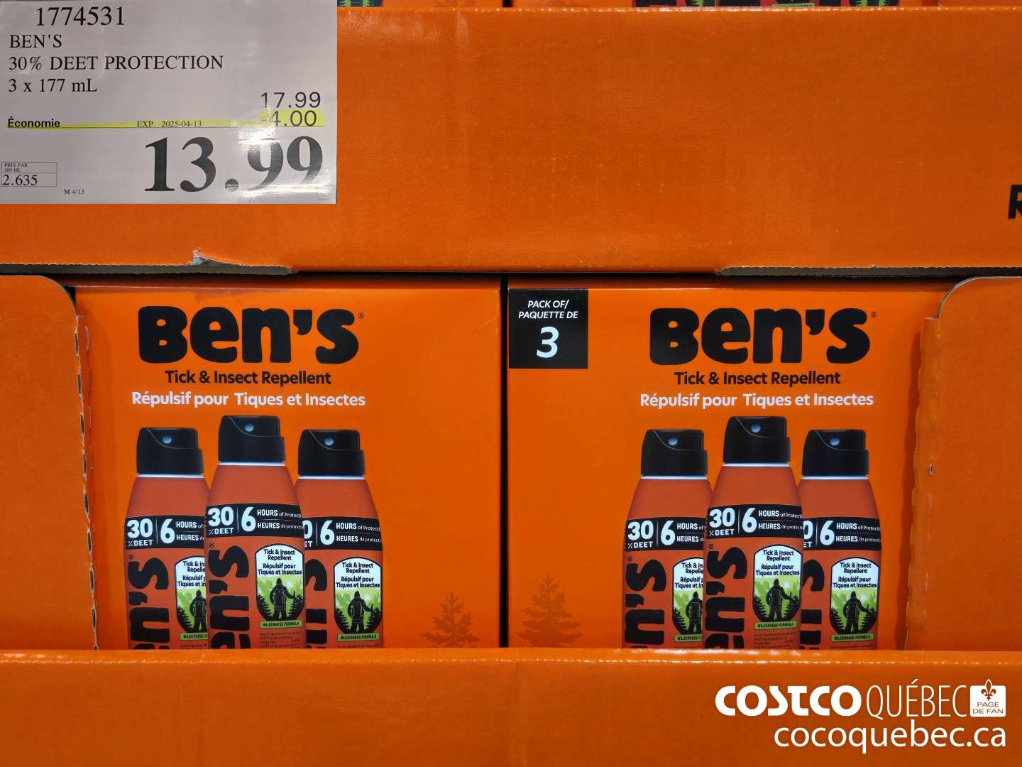 1774531 BEN'S 30% DEET PROTECTION ($4.00 INSTANT SAVINGS EXPIRES ON 2025-04-13) $13.99