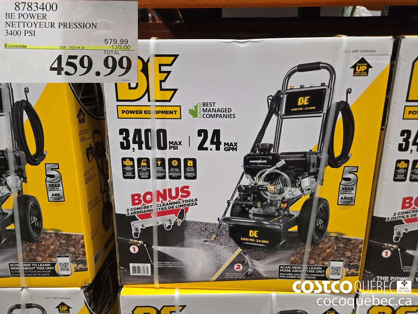8783400 BE POWER NETTOYEUR PRESSION 3400 PSI  ($120.00 INSTANT SAVINGS EXPIRES ON 2025-04-20) $459.99