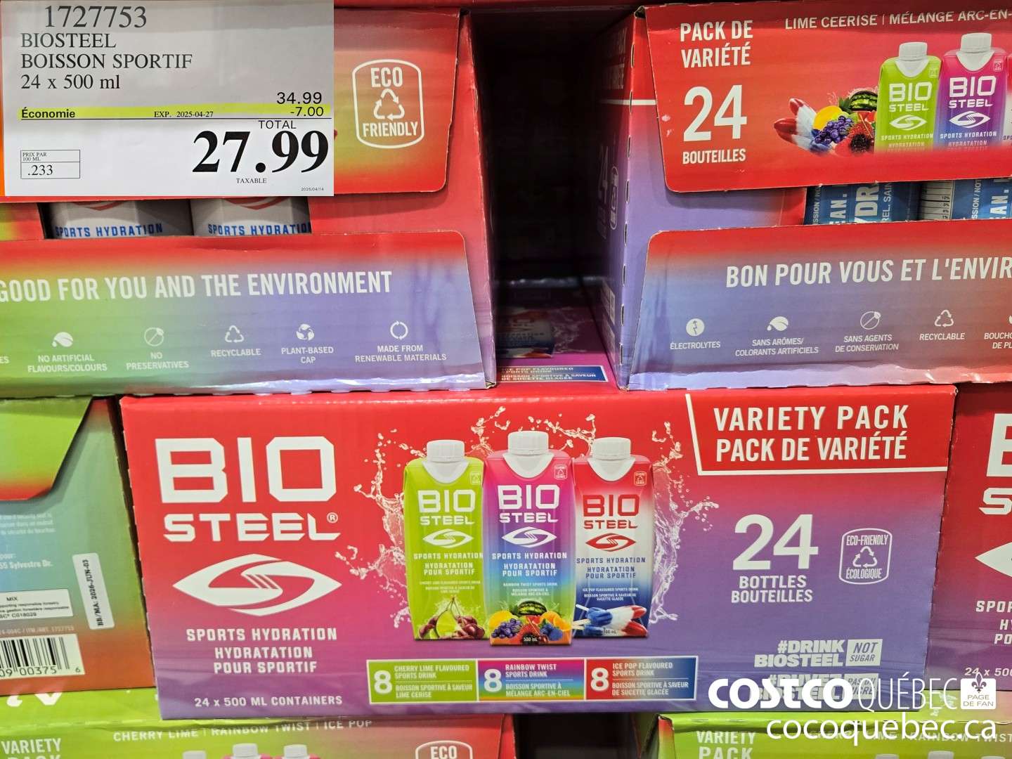 1727753 BIOSTEEL BOISSON SPORTIF 24 x 500 ml  ($7.00 INSTANT SAVINGS EXPIRES ON 2025-04-27) $27.99