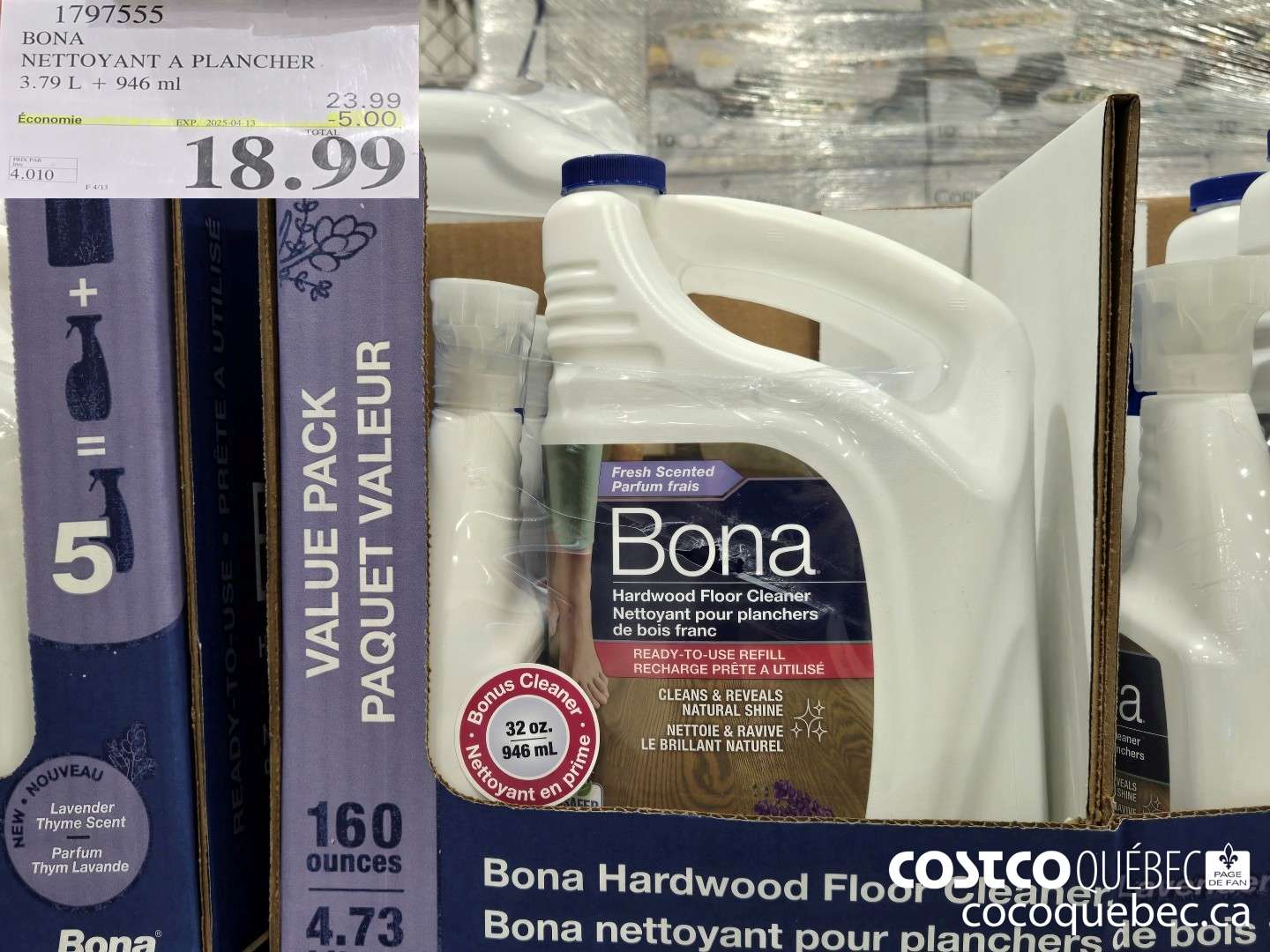 1797555 BONA NETTOYANT A PLANCHER 3.79 L + 946 mal y  ($5.00 INSTANT SAVINGS EXPIRES ON 2025-04-13) $18.99