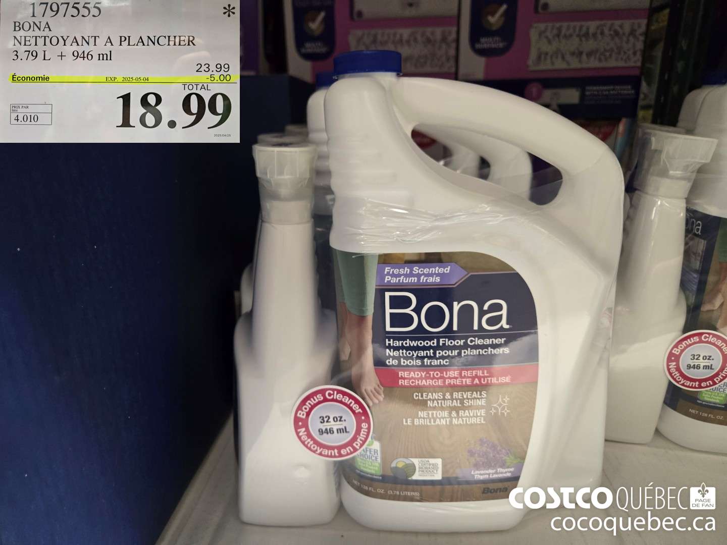 1797555 BONA NETTOYANT A PLANCHER 3.79 L + 946 ml 5.00 OFF19  (EXPIRES ON 2025-05-04) $18.99