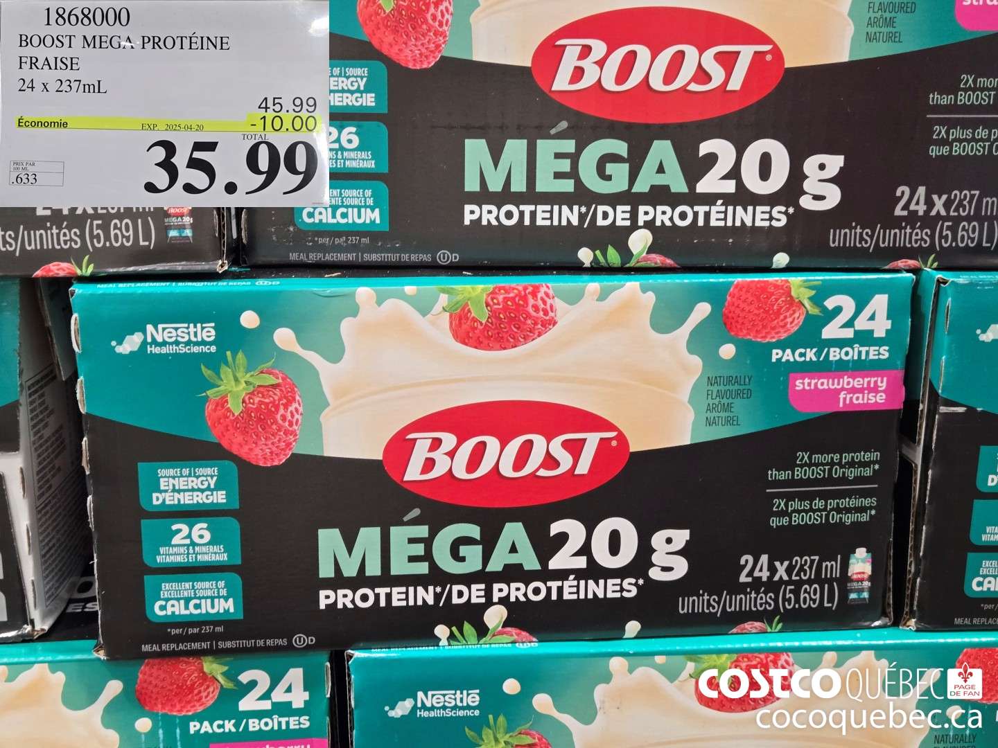 808000 BOOST MEGA PROTEINE FRAISE 24 x 237mL  ($10.00 INSTANT SAVINGS EXPIRES ON 2025-04-20) $35.99