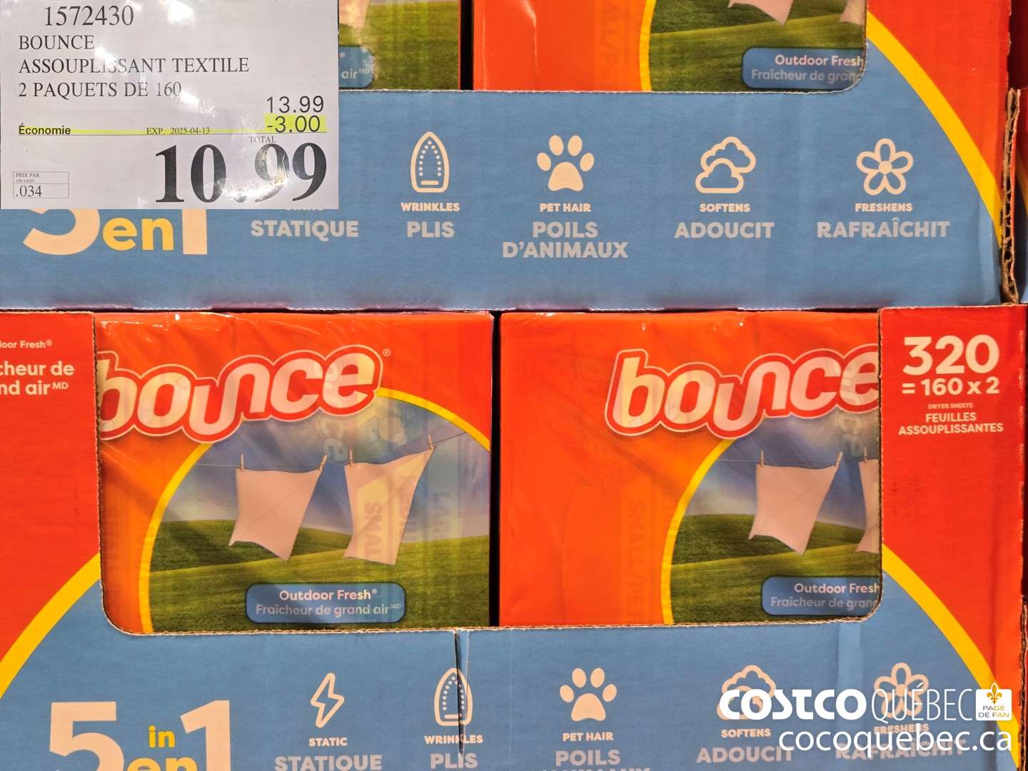 1572430 BOUNCE Roma TEXTILE 2 PAQUET DE 160 ($3.00 INSTANT SAVINGS EXPIRES ON 2025-02-16) $10.99