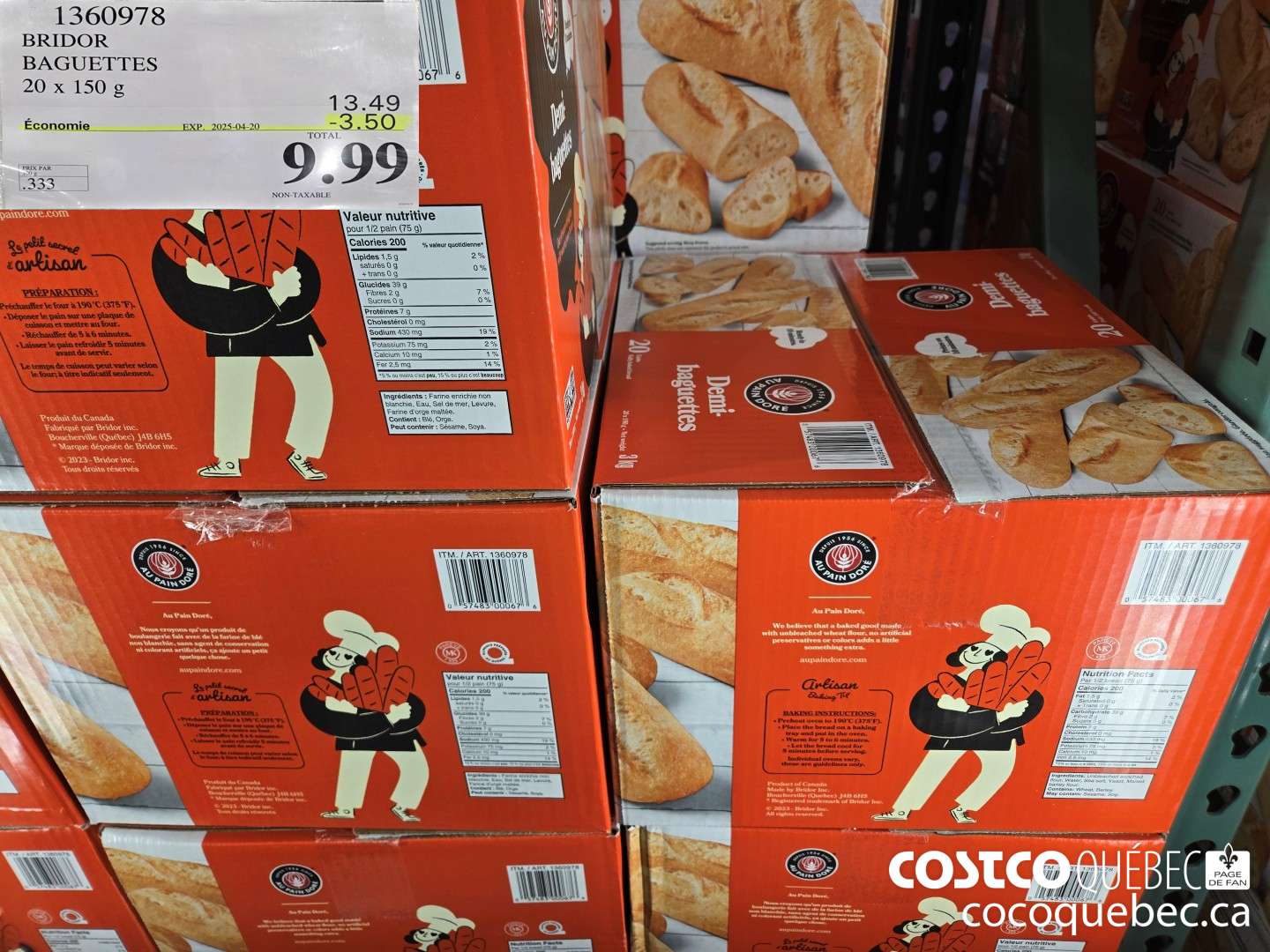 1360978 BRIDOR BAGUETTES 20: x 150 G  ($3.50 INSTANT SAVINGS EXPIRES ON 2025-04-20) $9.99