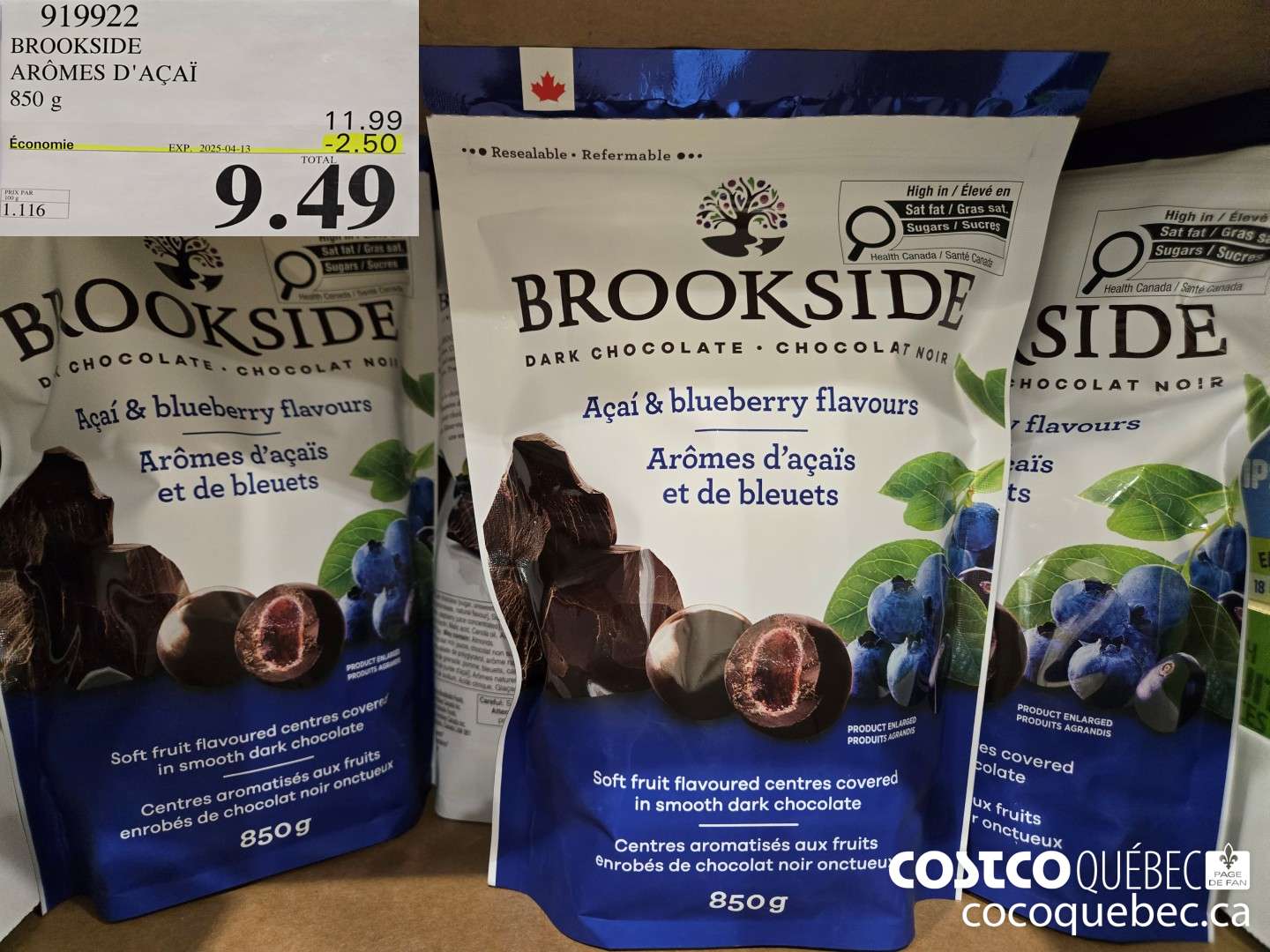 919922 BROOKSIDE 850 g ($2.50 INSTANT SAVINGS EXPIRES ON 2025-04-13) $9.49