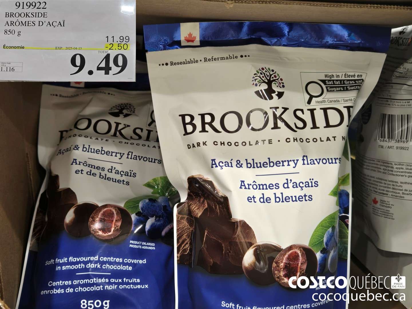 919922 BROOKSIDE 850 g ($2.50 INSTANT SAVINGS EXPIRES ON 2025-04-13) $9.49