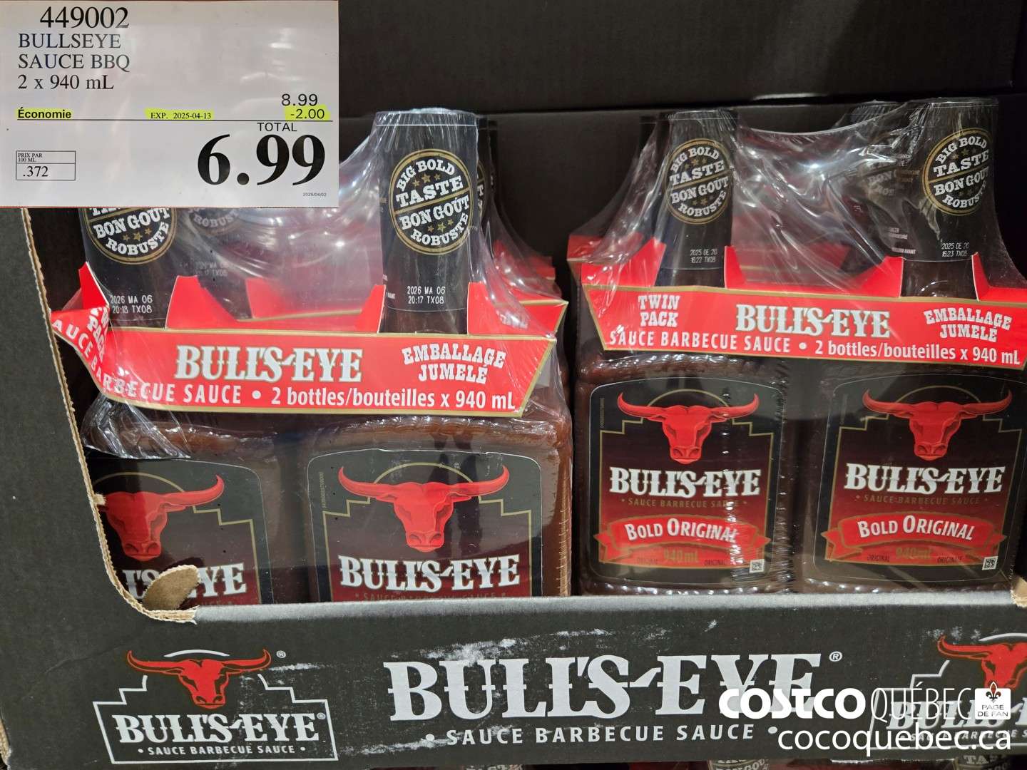 449002 BULLSEYE SAUCE BBO 2 x 940 mL  ($2.00 INSTANT SAVINGS EXPIRES ON 2025-04-13) $6.99