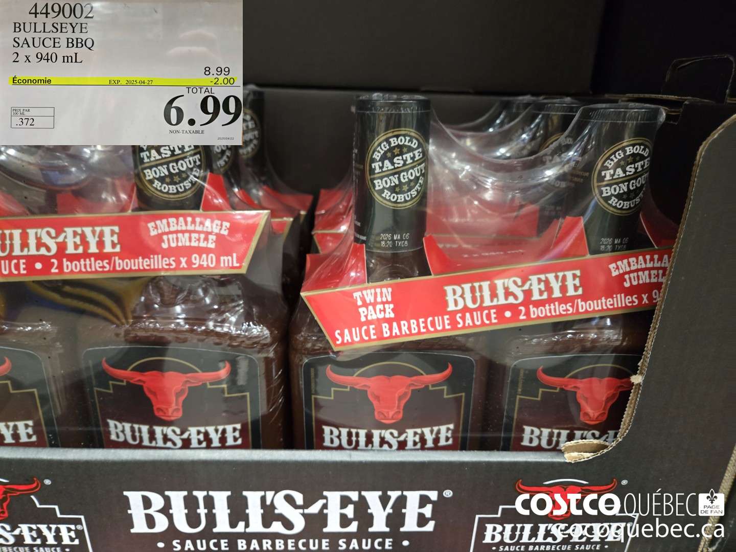 449002 BULLSEYE SAUCE BBO 2 x 940 mL  ($2.00 INSTANT SAVINGS EXPIRES ON 2025-04-27) $6.99