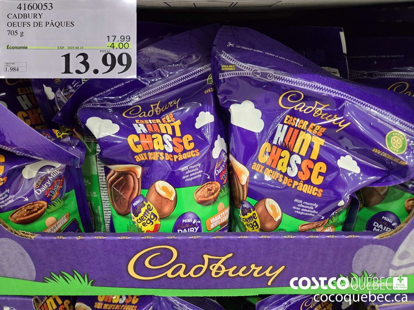 4160053 CADBURY OEUFS DE PAQUES 705 g  ($4.00 INSTANT SAVINGS EXPIRES ON 2025-04-13) $13.99