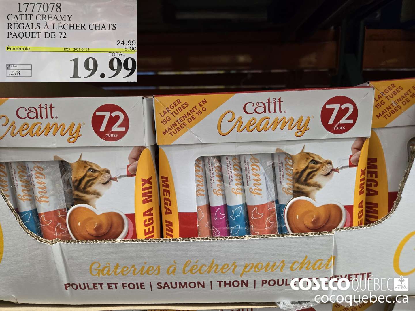 1777078 CATIT CREAMY REGALS A LECHER CHATS PAQUET DE 72  ($5.00 INSTANT SAVINGS EXPIRES ON 2025-04-13) $19.99