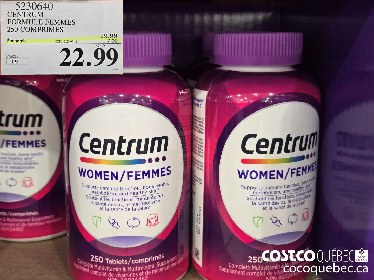 5230640 CENTRUM FEMMES 250 COMPRIMES ($7.00 INSTANT SAVINGS EXPIRES ON 2025-05-11) $22.99