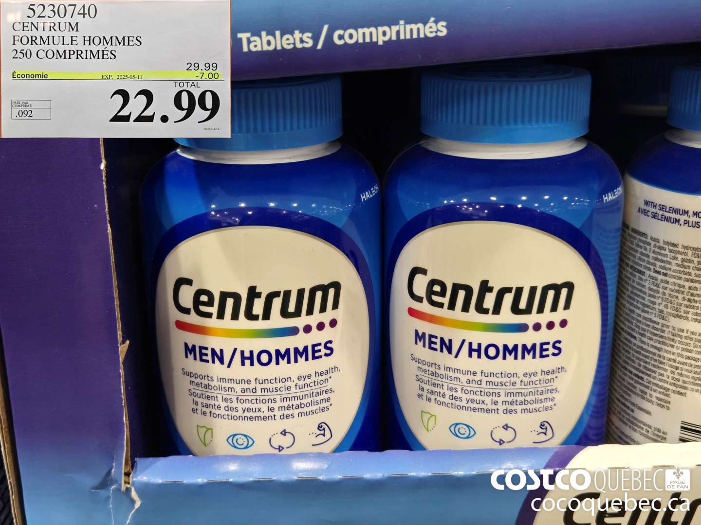 5230740 CENTRUM HOMMES 250 COMPRIMES  ($7.00 INSTANT SAVINGS EXPIRES ON 2025-01-19) $22.99