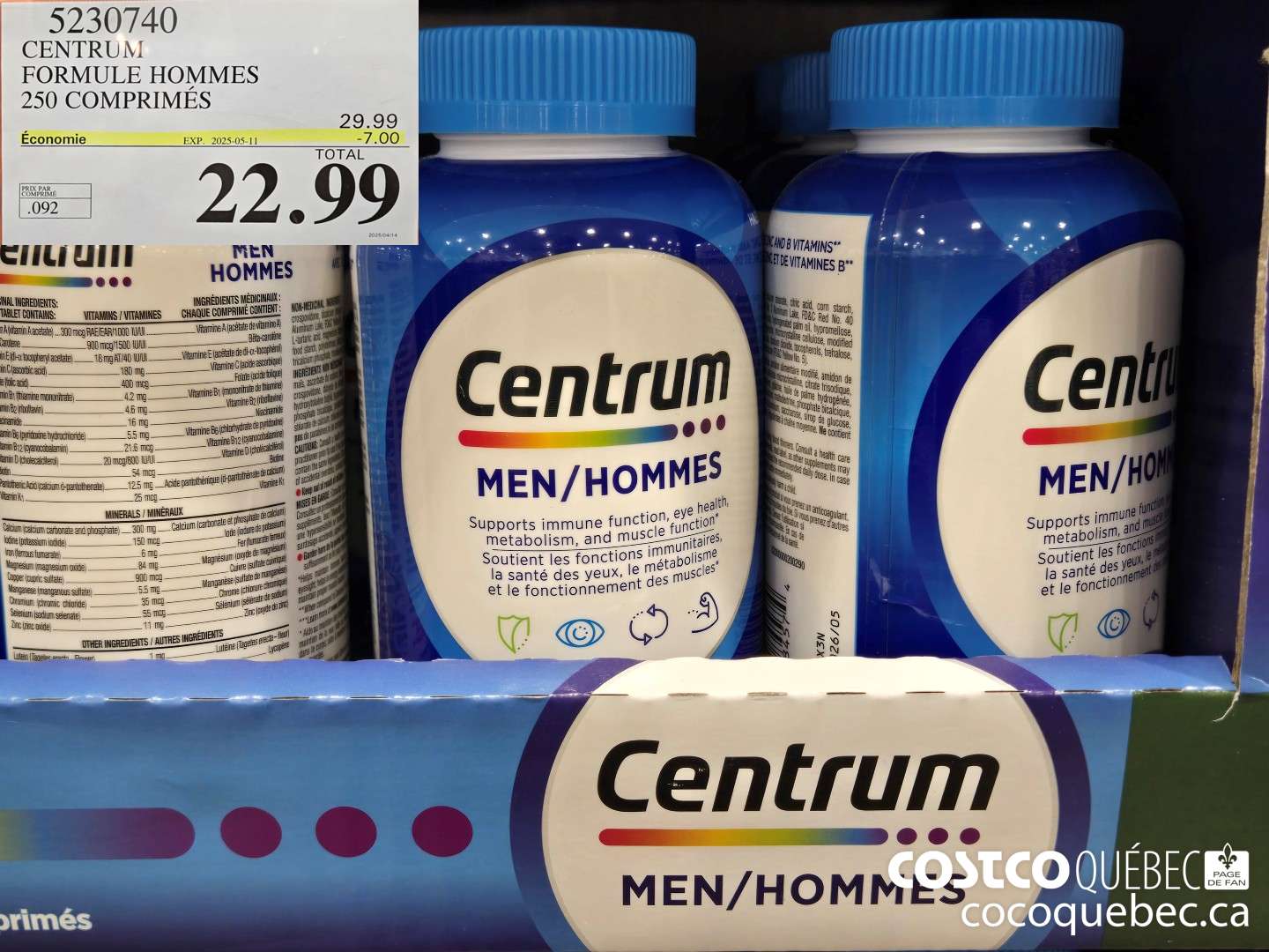 5230740 CENTRUM HOMMES 250 COMPRIMES  ($7.00 INSTANT SAVINGS EXPIRES ON 2025-05-11) $22.99