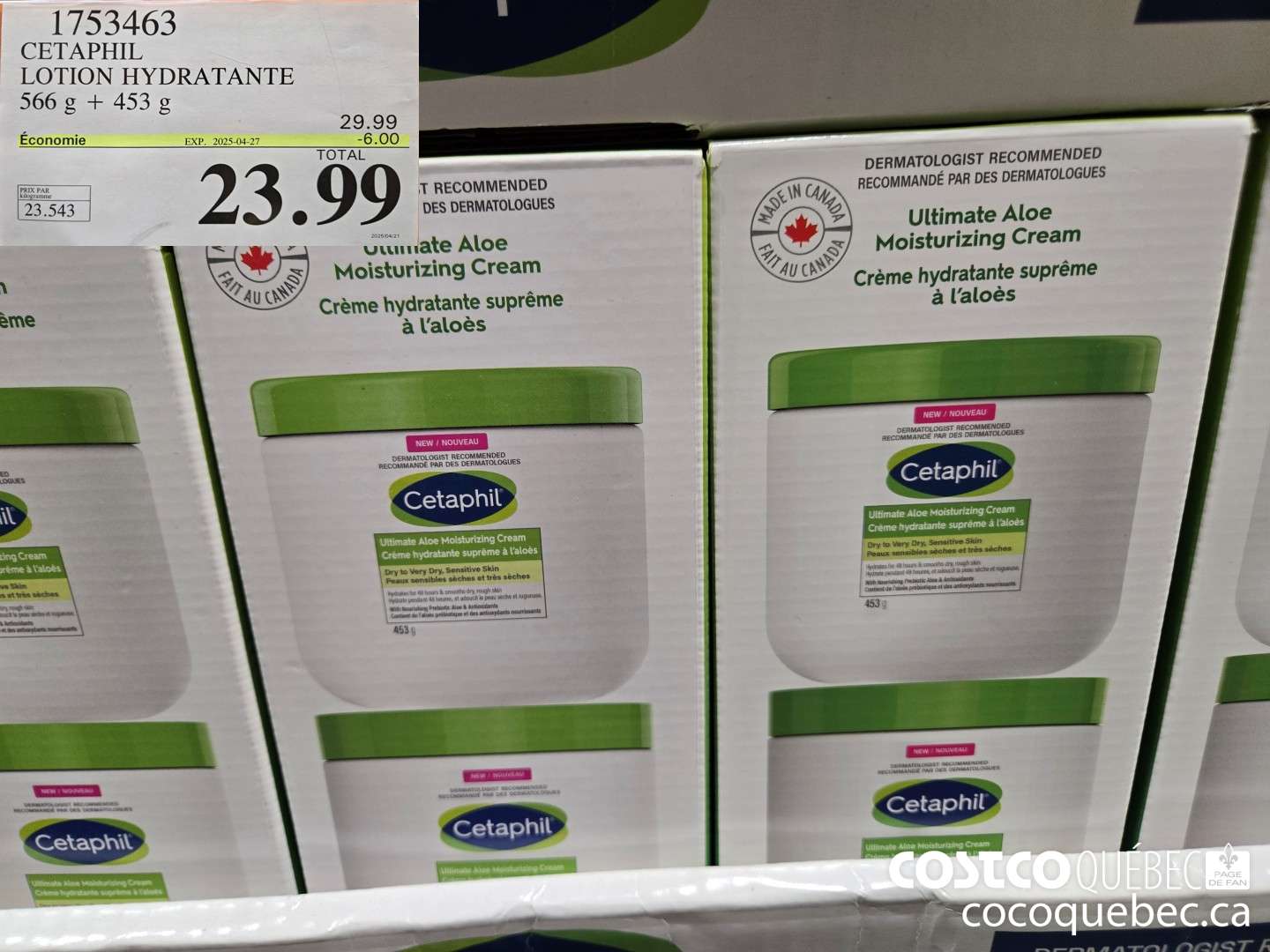 1753463 CETAPHIL LOTION HYDRATANTE 566 g + 453 8 ($6.00 INSTANT SAVINGS EXPIRES ON 2025-04-27) $23.99