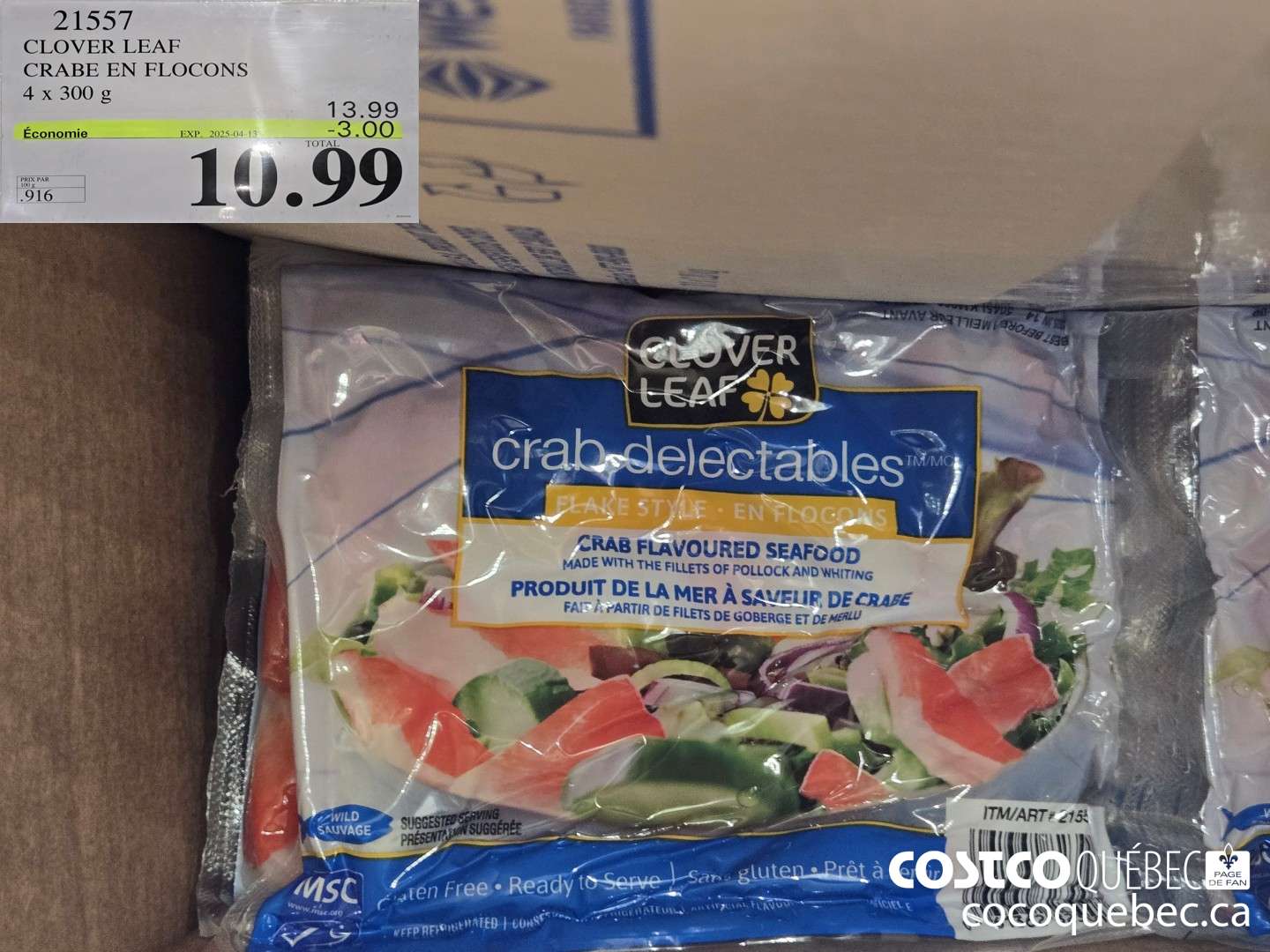 21557 CLOVER LEAF CRABE EN FLOCONS 4 x 300 g  ($3.00 INSTANT SAVINGS EXPIRES ON 2025-04-13) $10.99