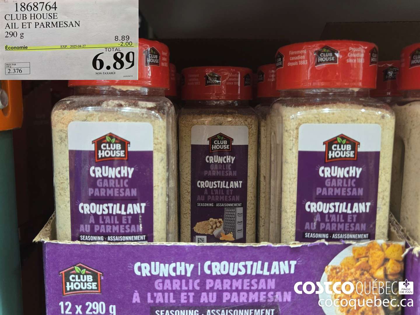 1868764 CLUB HOUSE AIL ET PARMESAN 290 g  ($2.00 INSTANT SAVINGS EXPIRES ON 2025-04-27) $6.89