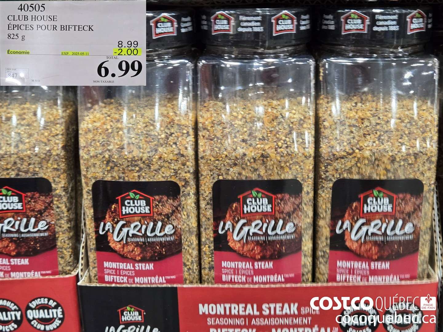 40505 CLUB HOUSE EPICES POUR BIFTECK 825 g ($2.00 INSTANT SAVINGS EXPIRES ON 2025-05-11) $6.99