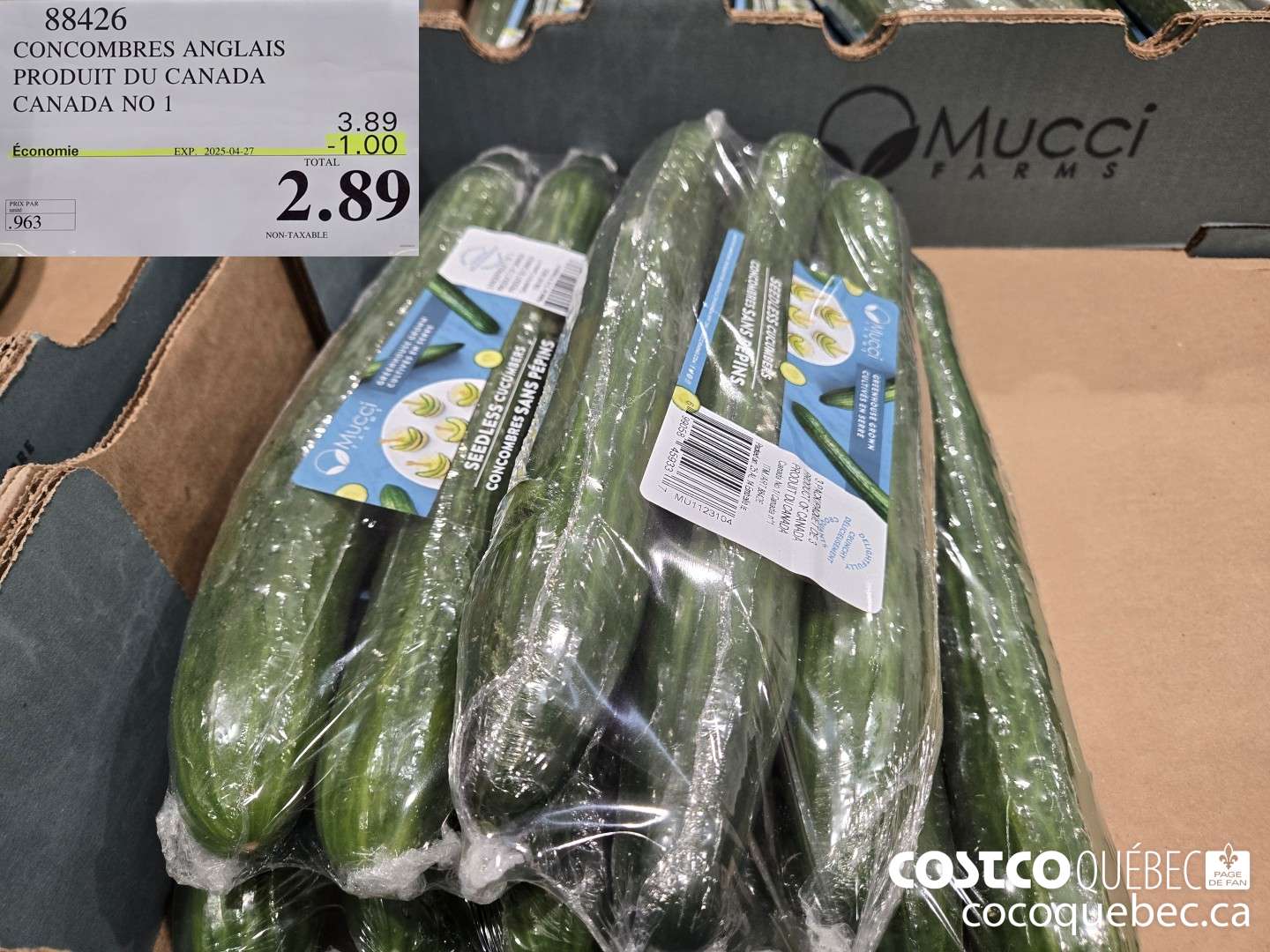 88426 CONCOMBRES ANGLAIS PRODUIT DU CANADA CANADA NO 1  ($1.50 INSTANT SAVINGS EXPIRES ON 2025-04-27) $2.89