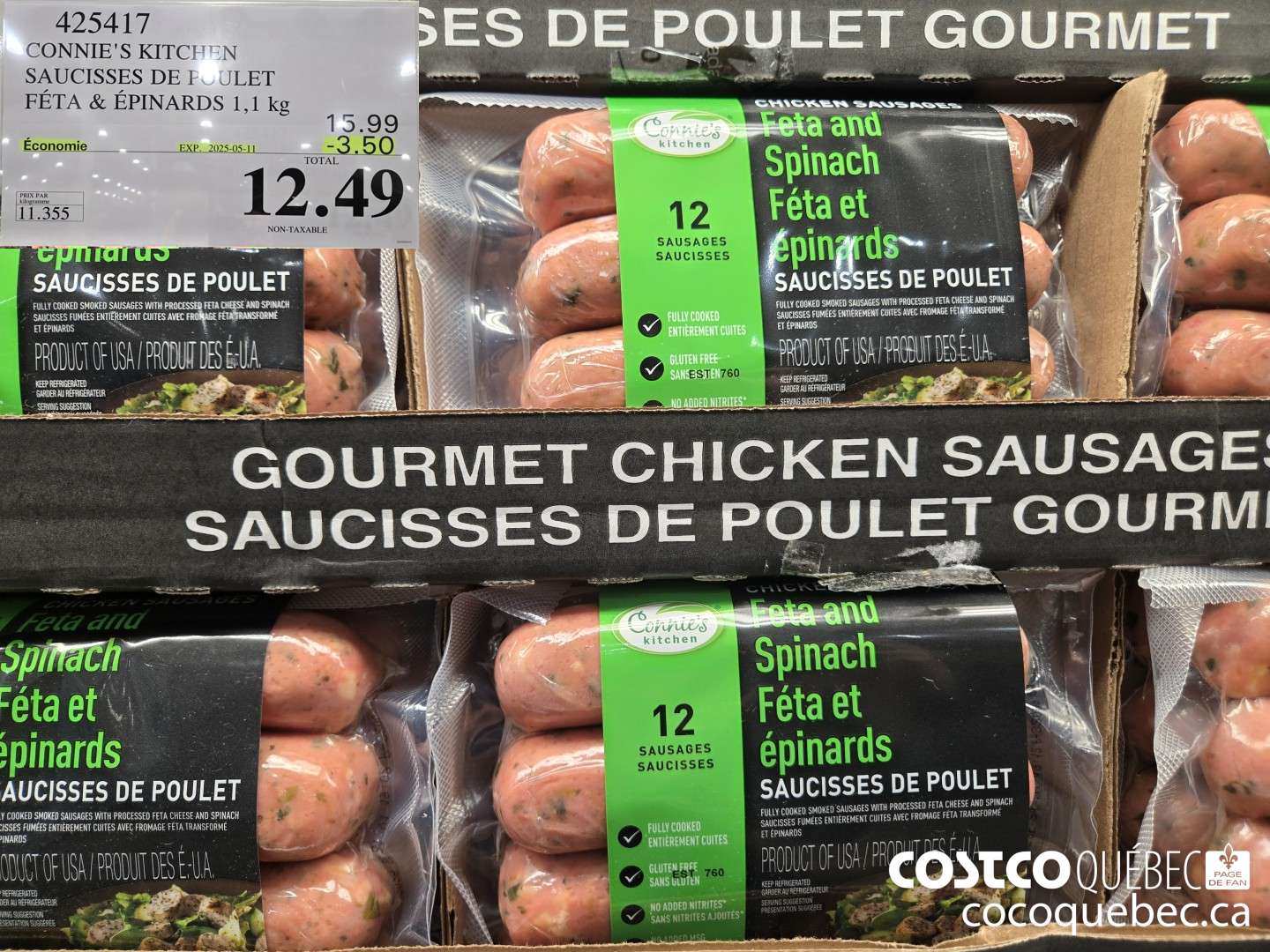 425417 CONNIE'S KITCHEN SAUCISSES DE POULET FETA & EPINARDS ($3.50 INSTANT SAVINGS EXPIRES ON 2025-05-11) $12.49