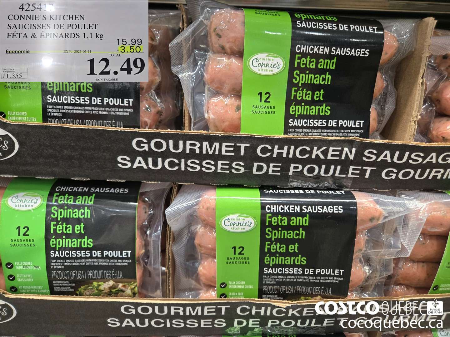 425417 CONNIE'S KITCHEN SAUCISSES DE POULET FETA & EPINARDS ($3.50 INSTANT SAVINGS EXPIRES ON 2025-05-11) $12.49