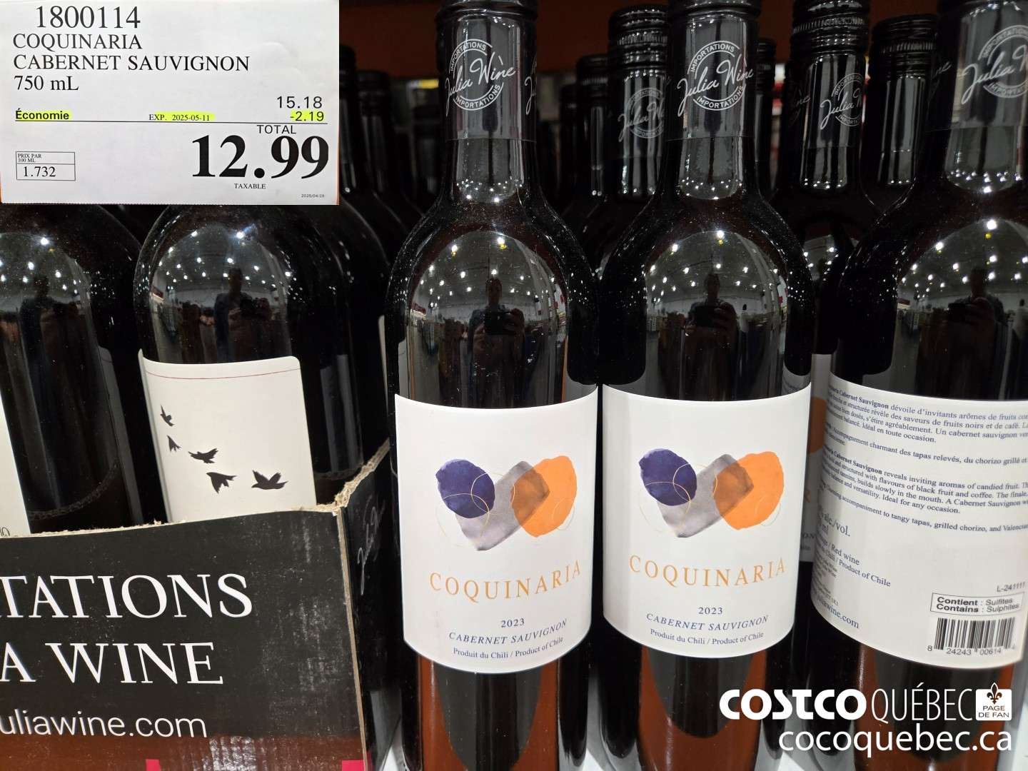 1800114 COQUINARIA CABERNET SAUVIGNON 750 mL  ($2.19 INSTANT SAVINGS EXPIRES ON 2025-05-11) $12.99