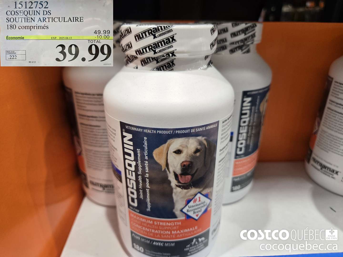 1512752 COSEQUIN DS SOUTIEN ARTICULAIRE 180 comprimés  ($10.00 INSTANT SAVINGS EXPIRES ON 2025-04-13) $39.99