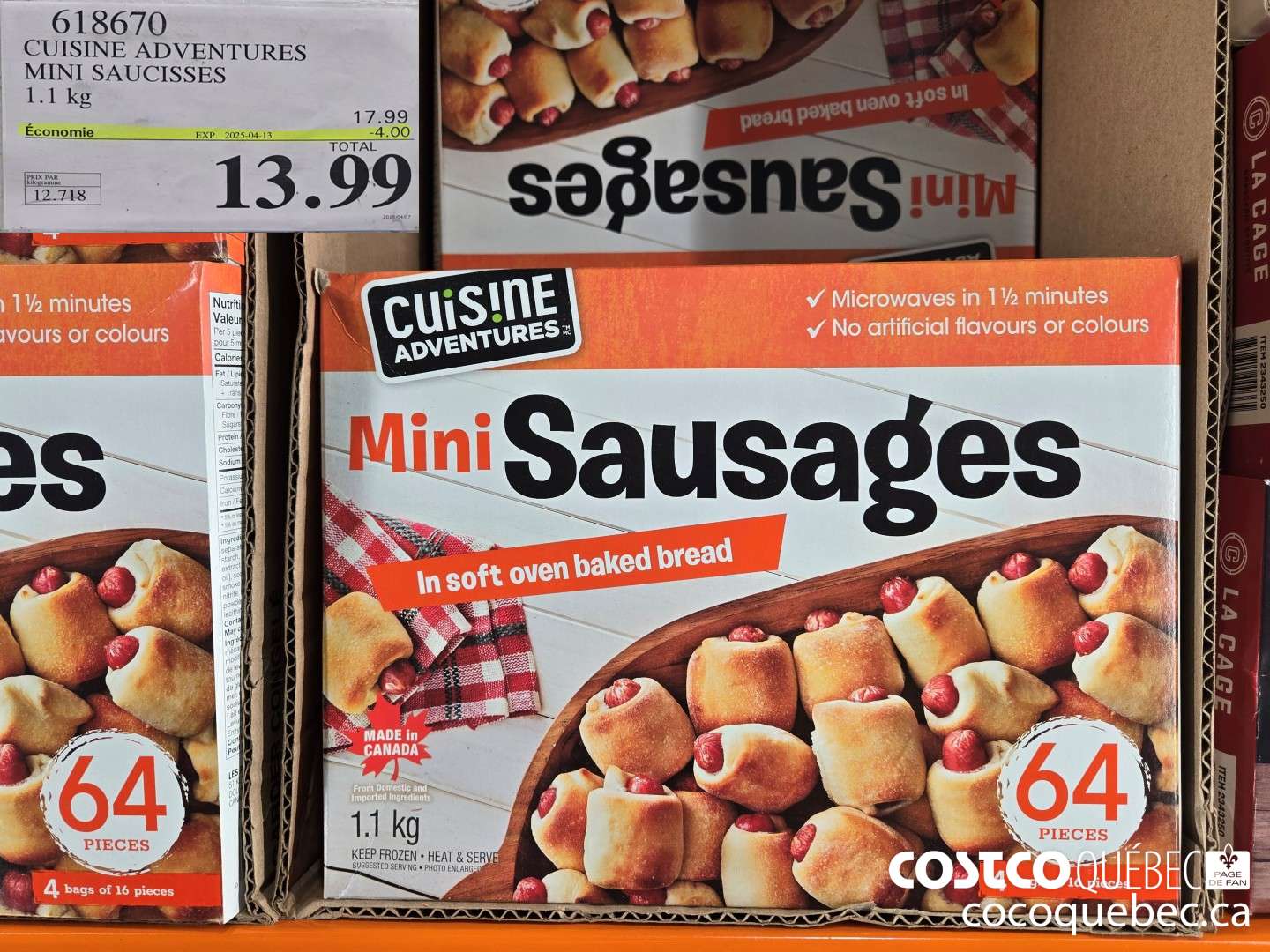 618670 CUISINE ADVENTURES MINI SAUCISSES 1.1 kg  ($4.00 INSTANT SAVINGS EXPIRES ON 2025-04-13) $13.99