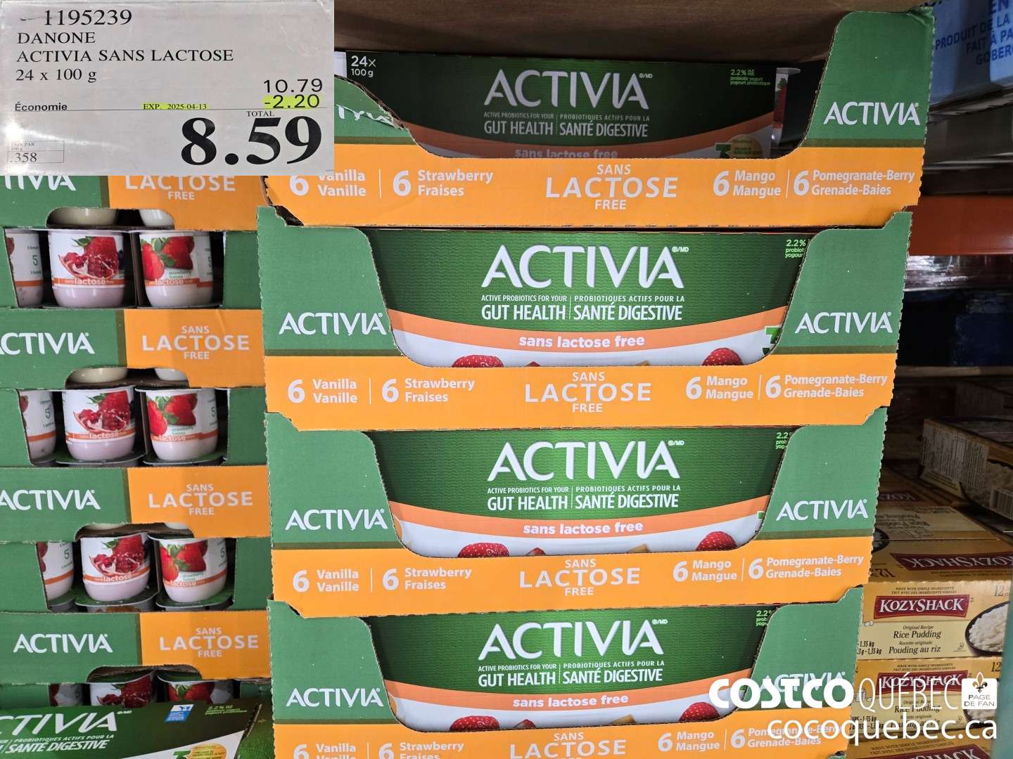 1195239 DANONE ACTIVIA SANS LACTOSE 24 x 100 g  ($2.20 INSTANT SAVINGS EXPIRES ON 2025-04-13) $8.59