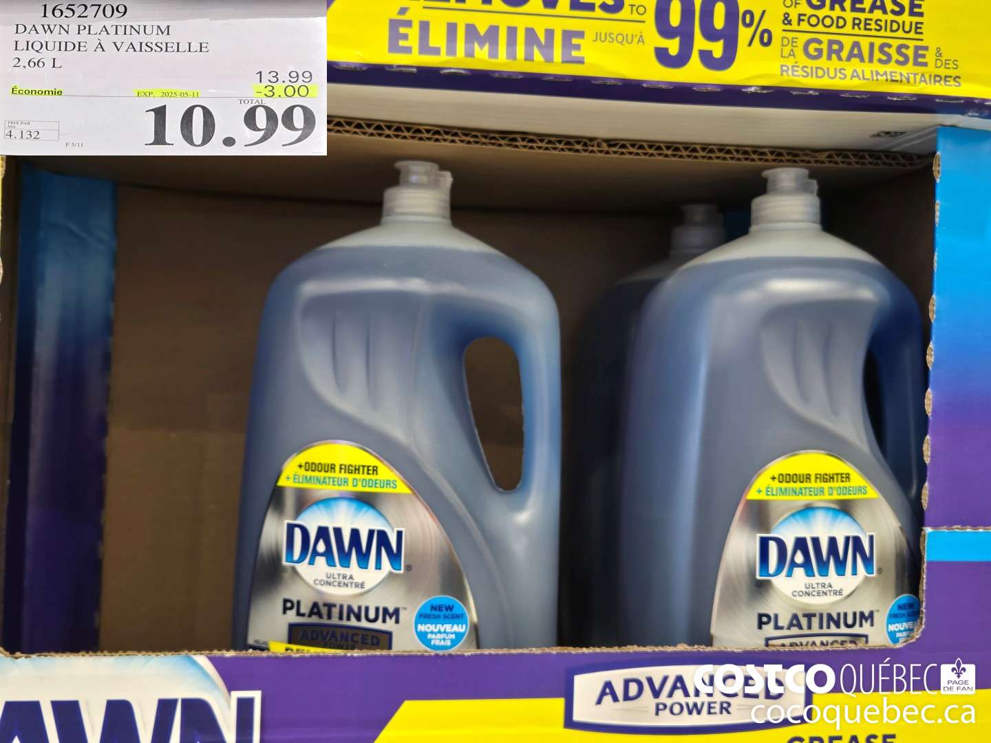 1652709 DAWN PLATINUM LIQUIDE A VAISSELLE 2,66 L  ($3.00 INSTANT SAVINGS EXPIRES ON 2025-05-11) $10.99