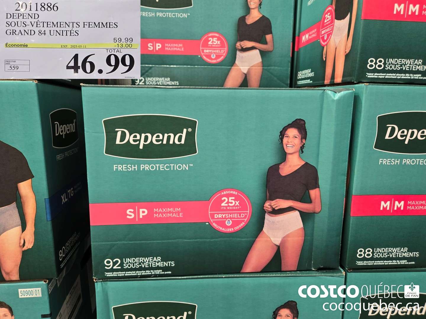 2011886 DEPEND SOUS-VETEMENTS FEMMES GRAND 84 UNITES  ($13.00 INSTANT SAVINGS EXPIRES ON 2025-05-11) $46.99