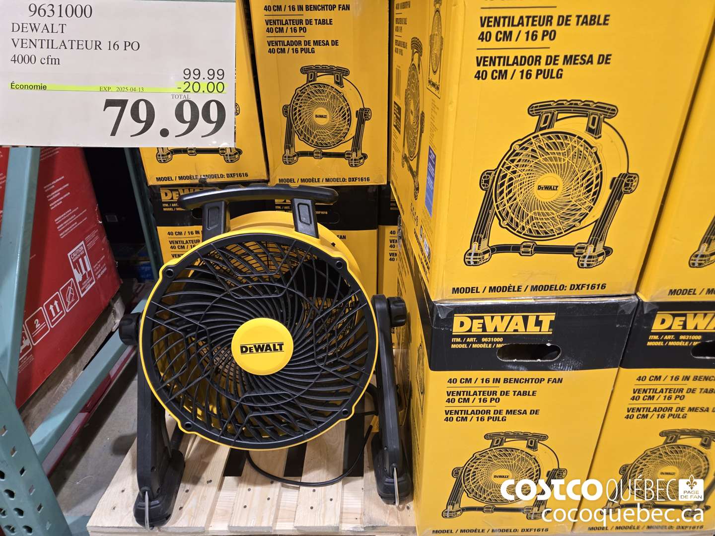 9631000 DEWALT VENTILATEUR 16 PO 4000 CFM 69.99  ($20.00 INSTANT SAVINGS EXPIRES ON 2025-04-13) $79.99