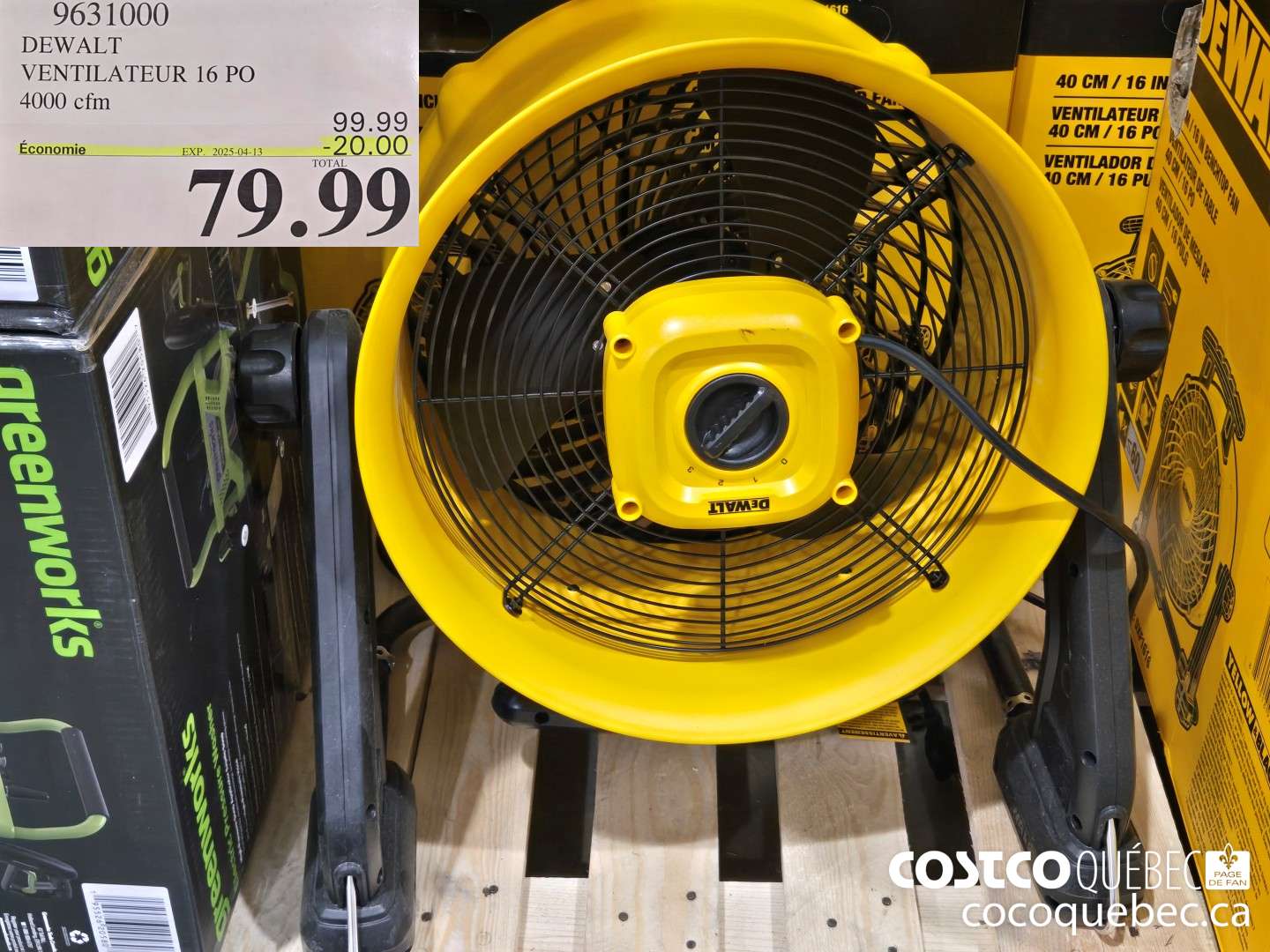 9631000 DEWALT VENTILATEUR 16 PO 4000 CFM 69.99  ($20.00 INSTANT SAVINGS EXPIRES ON 2025-04-13) $79.99