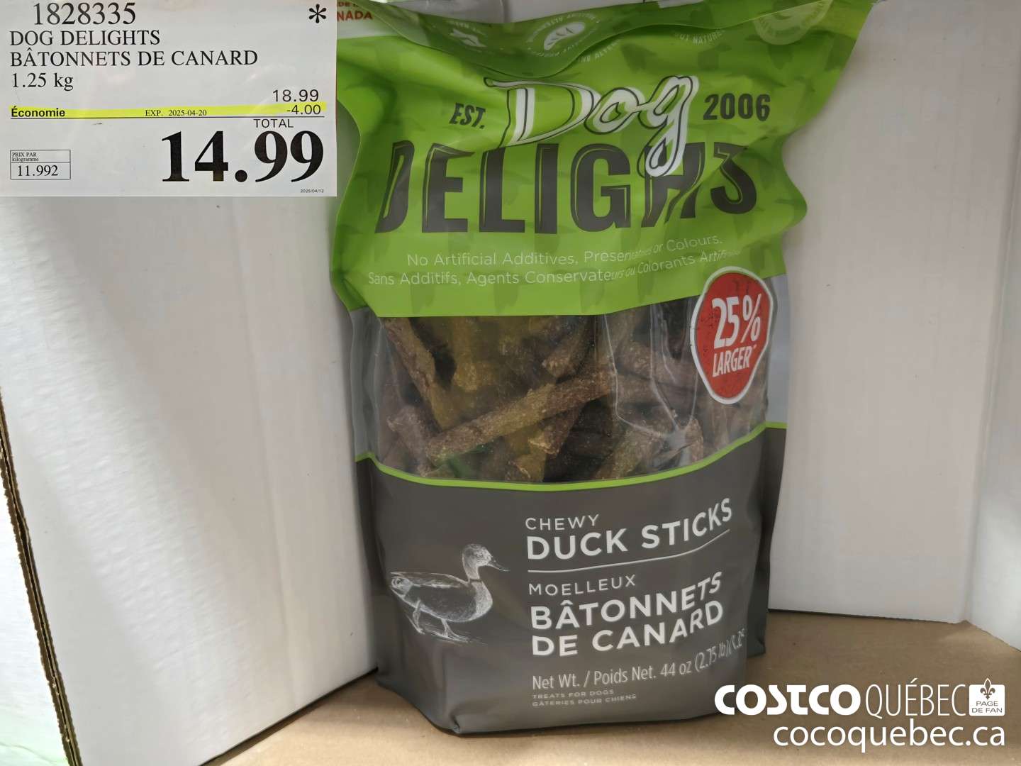 1828335 DOG DELIGHTS BATONNETS DE CANARD 1.25 kg  ($4.00 INSTANT SAVINGS EXPIRES ON 2025-04-20) $14.99