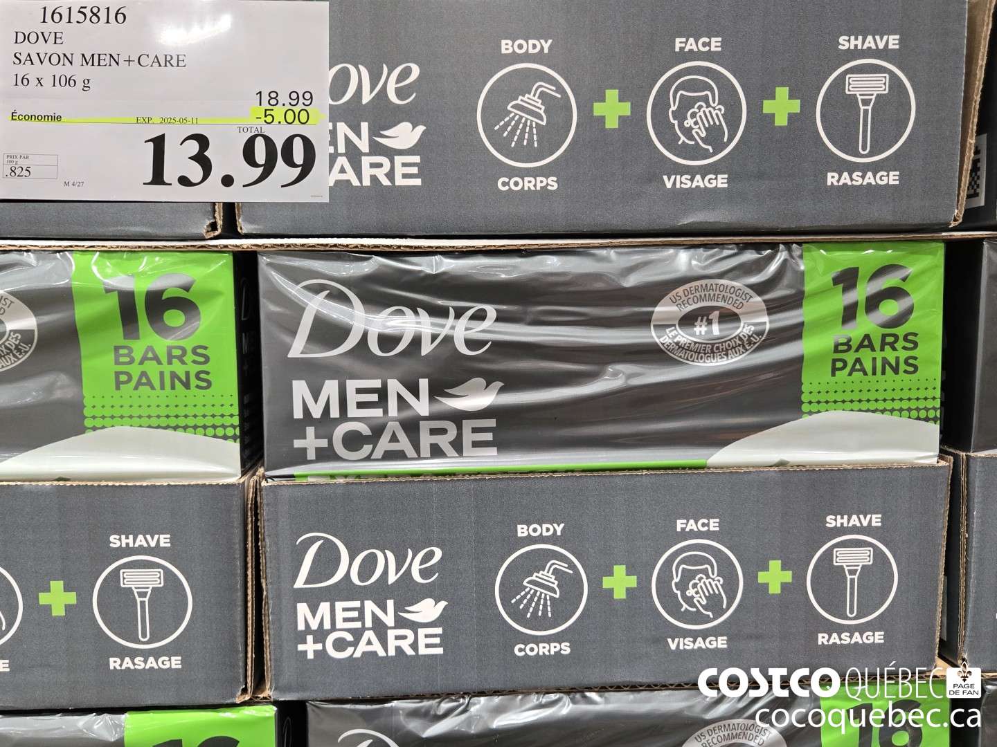 1615816 DOVE SAVON MEN+CARE  2025-5-11 ($5.00 INSTANT SAVINGS) $13.99