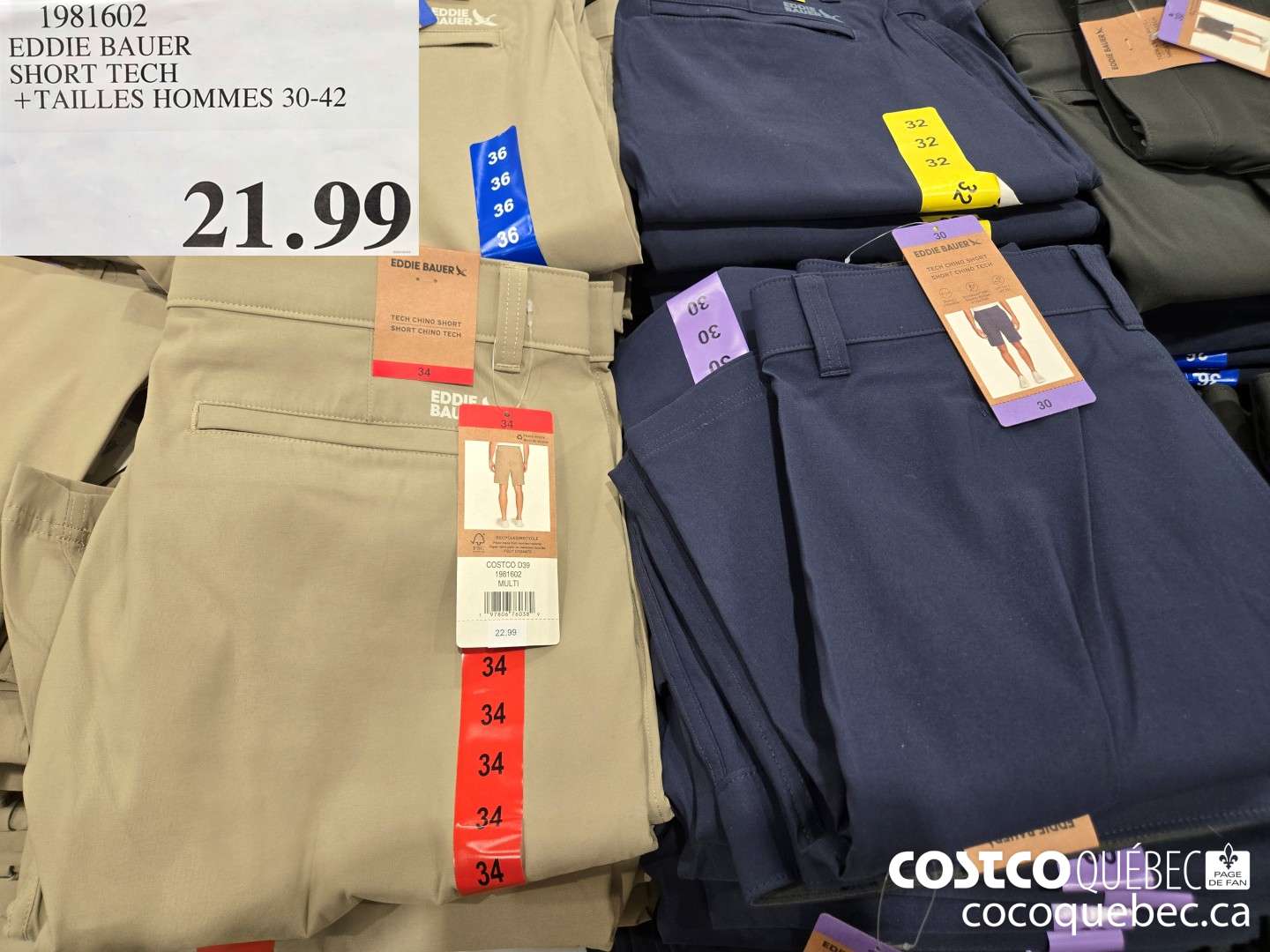 1981602 EDDIE BAUER SHORT TECH +TAILLES HOMMES 30-42  $21.99