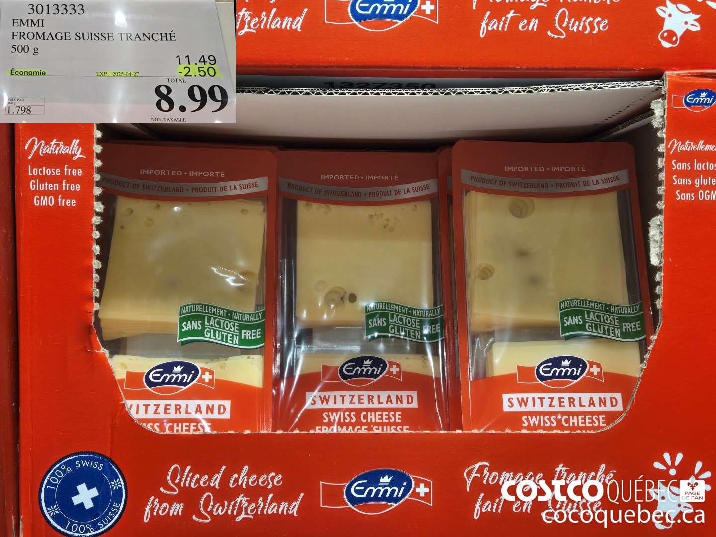 3013333 EMMI FROMAGE SUISSE TRANCHE 500 g  ($2.50 INSTANT SAVINGS EXPIRES ON 2025-04-27) $8.99