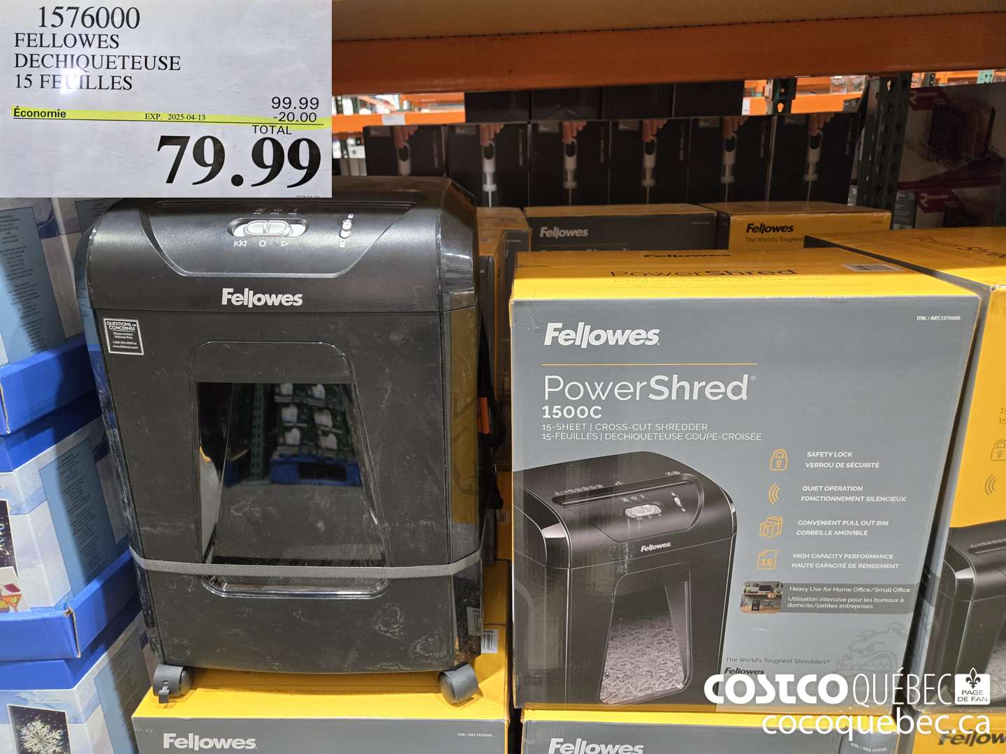 1576000 FELLOWES DECHIQUETEUSE 15 feuilles  ($20.00 INSTANT SAVINGS EXPIRES ON 2025-04-13) $79.99