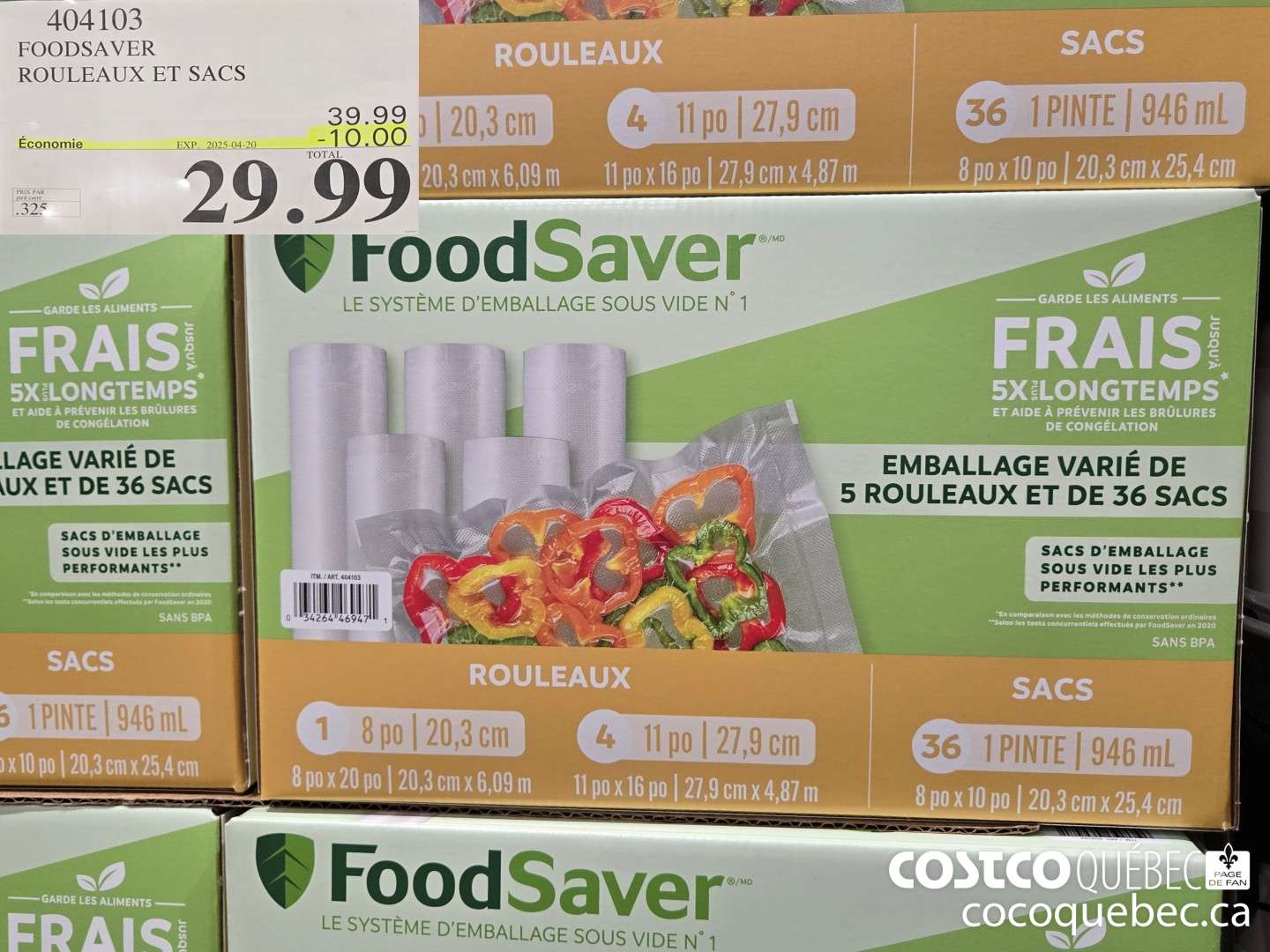 404103 FOODSAVER ROULEAUX ET SACS  ($10.00 INSTANT SAVINGS EXPIRES ON 2025-04-20) $29.99