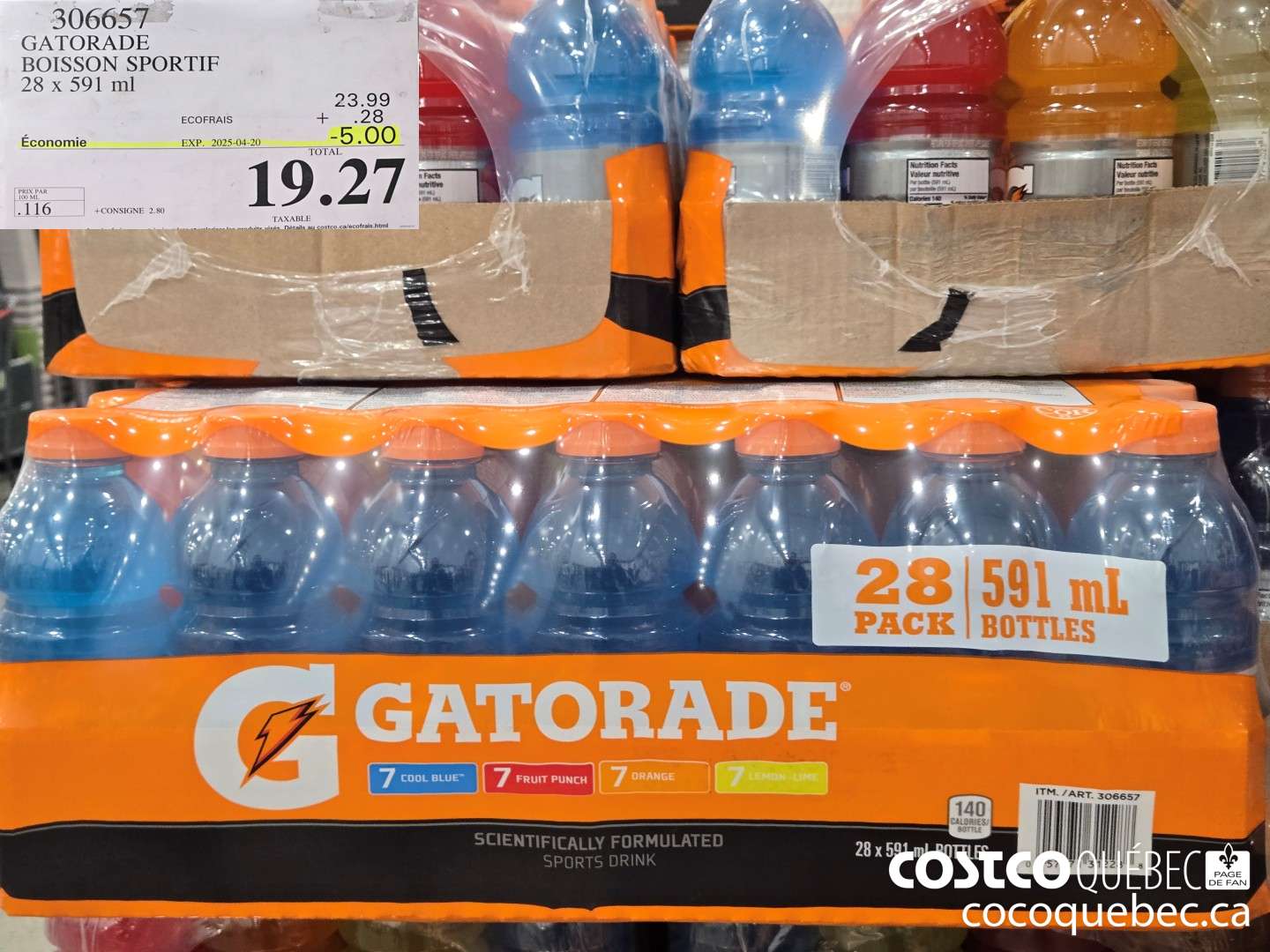 306657 GATORADE BOISSON SPORTIF 28 x 591 ml  ($5.00 INSTANT SAVINGS EXPIRES ON 2025-04-20) $19.27