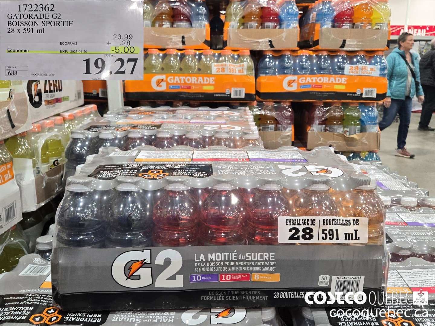 1722362 GATORADE G2 BOISSON SPORTIF 28 x 591 ml  ($5.00 INSTANT SAVINGS EXPIRES ON 2025-04-20) $19.27