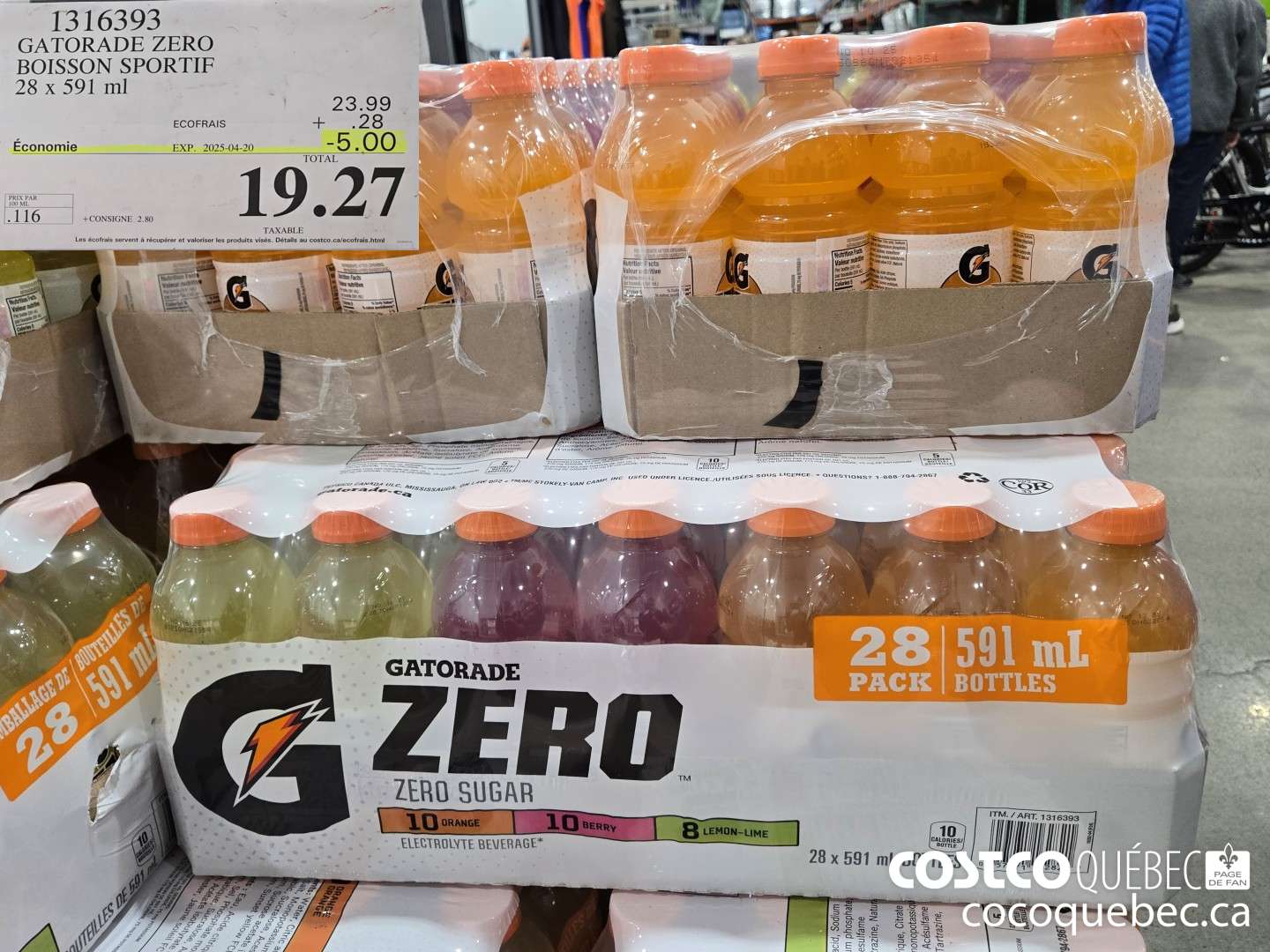 1316393 GATORADE ZERO BOISSON SPORTIF 28 x 591 ml ($5.00 INSTANT SAVINGS EXPIRES ON 2025-04-20) $19.27