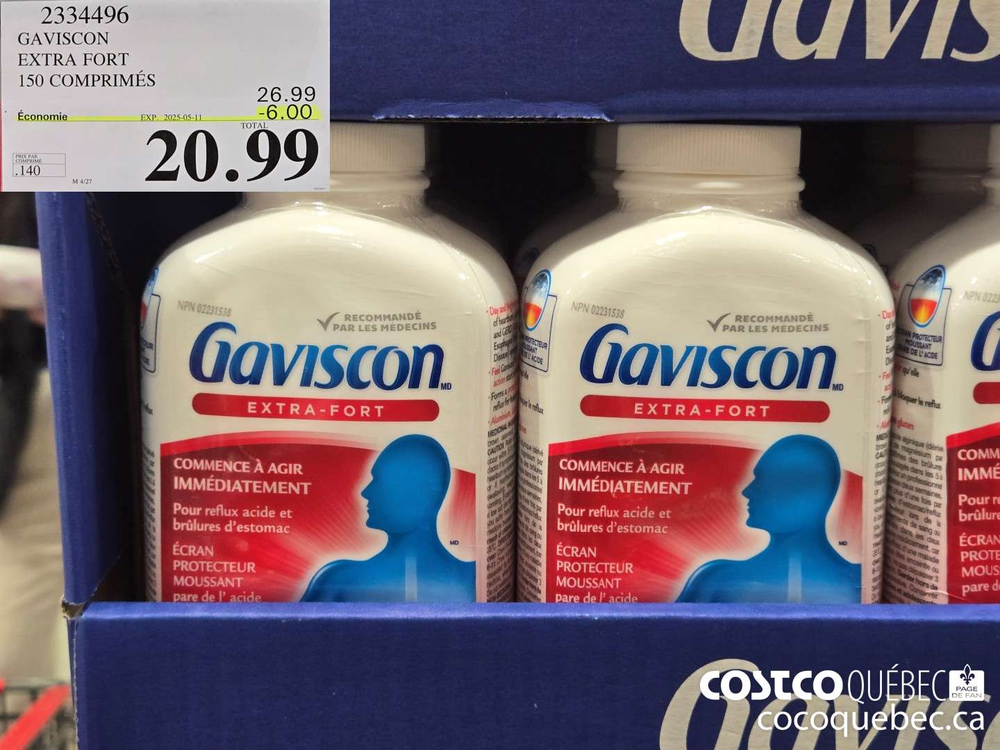 2334496 GAVISCON EXTRA FORT 150 COMPRIMES  ($6.00 INSTANT SAVINGS EXPIRES ON 2025-05-11) $20.99