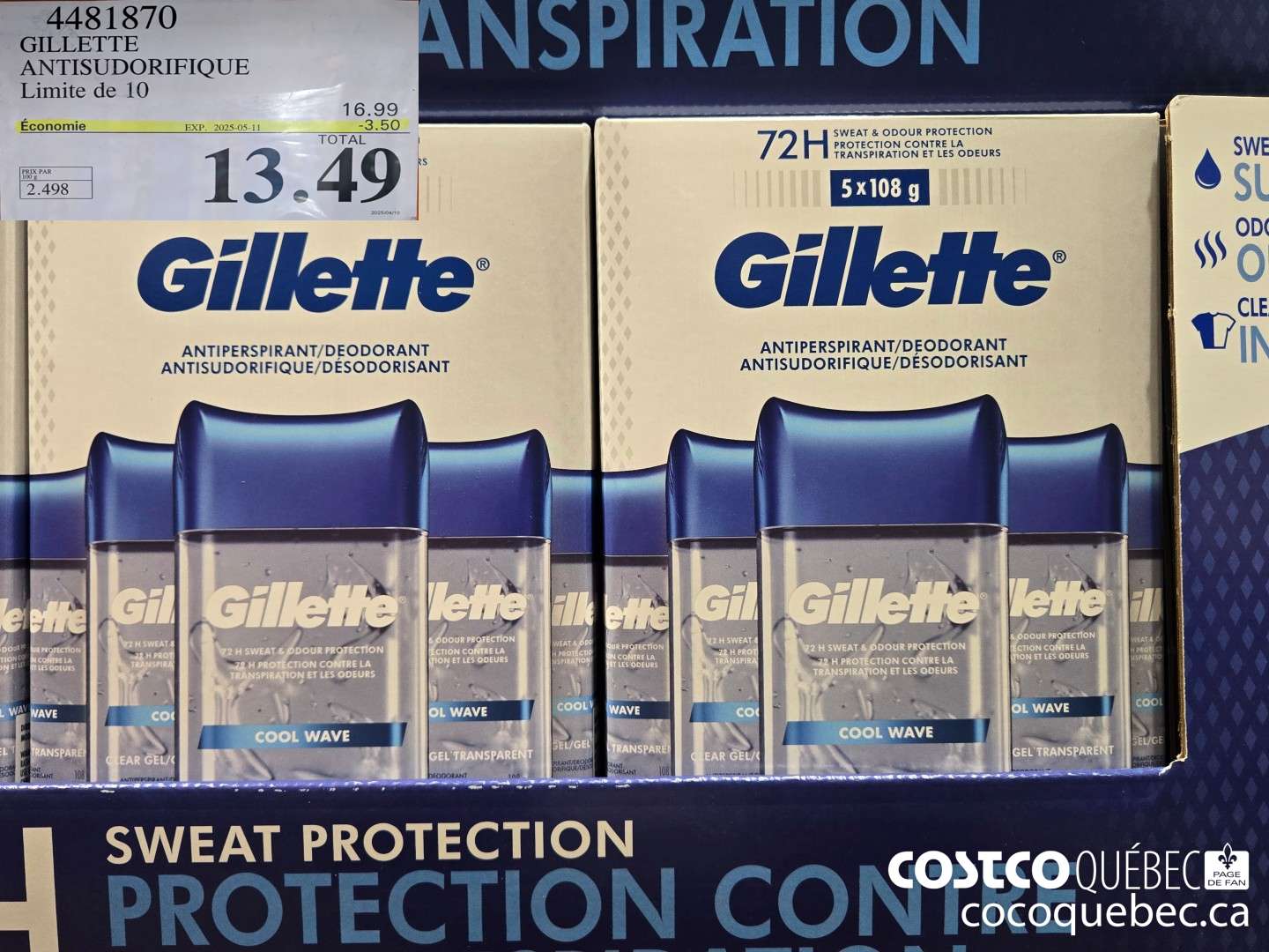 4481870 GILLETTE ANTISUDORIFIQUE  ($3.50 INSTANT SAVINGS EXPIRES ON 2025-05-11) $13.49