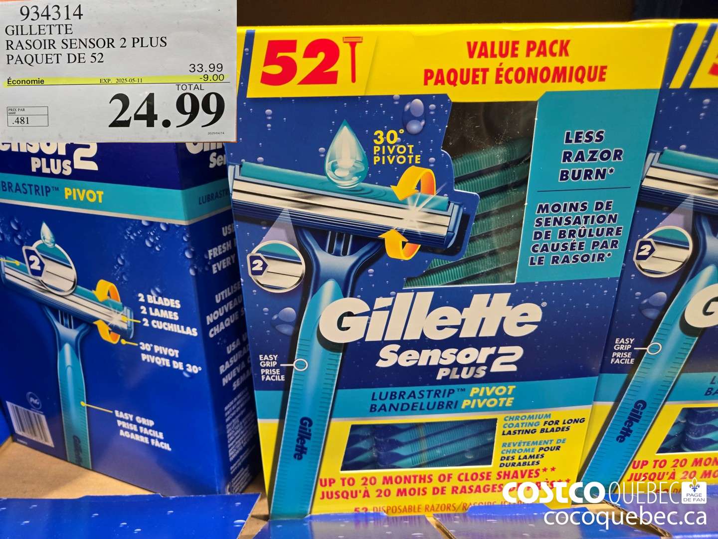 934314 GILLETTE RASOIRS JETABLES PAQUET DE 52  ($9.00 INSTANT SAVINGS EXPIRES ON 2025-05-11) $24.99