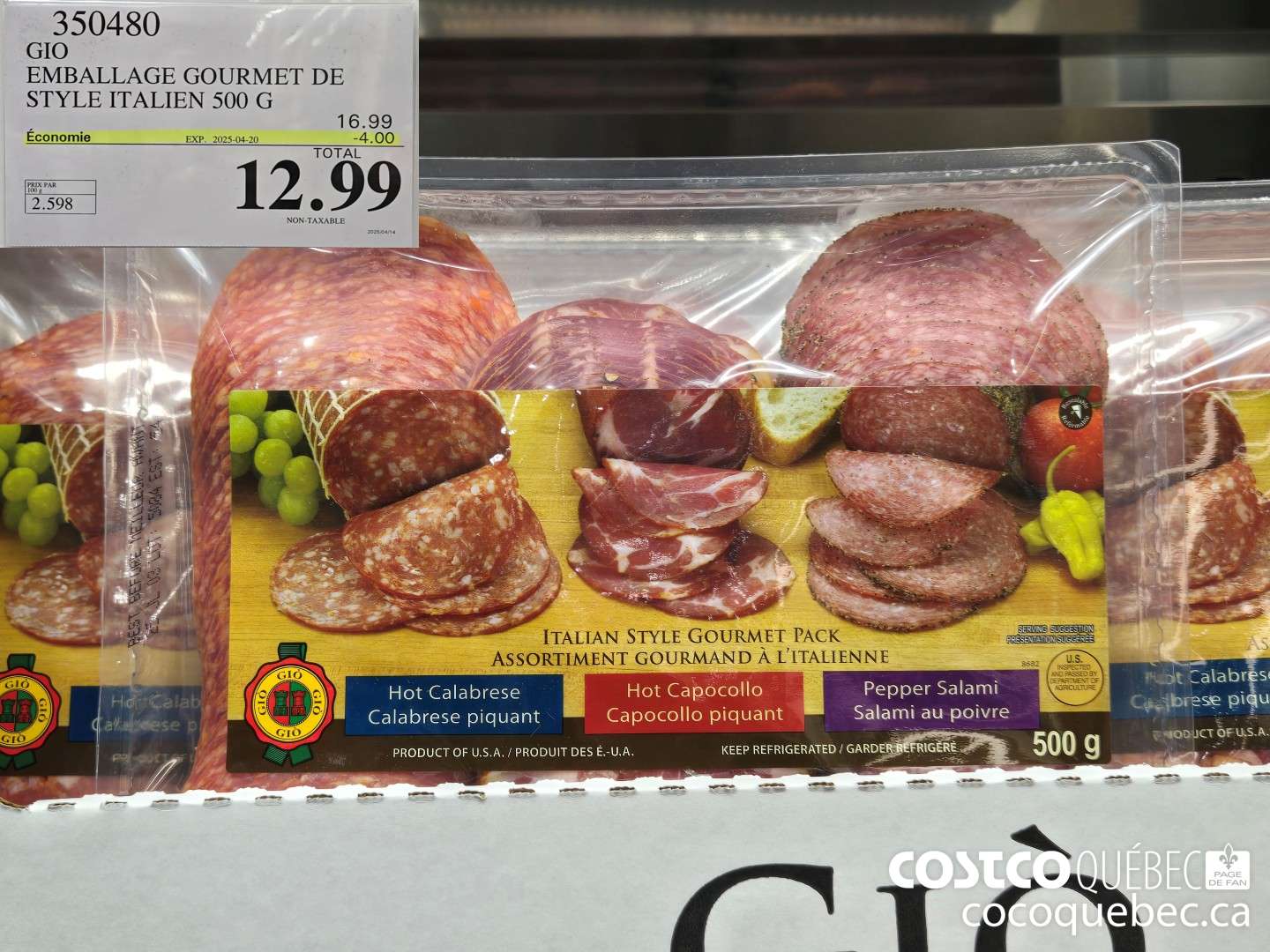 350480 GIO EMBALLAGE GOURMET DE STYLE ITALIEN 500 G ($4.00 INSTANT SAVINGS EXPIRES ON 2025-04-20) $12.99