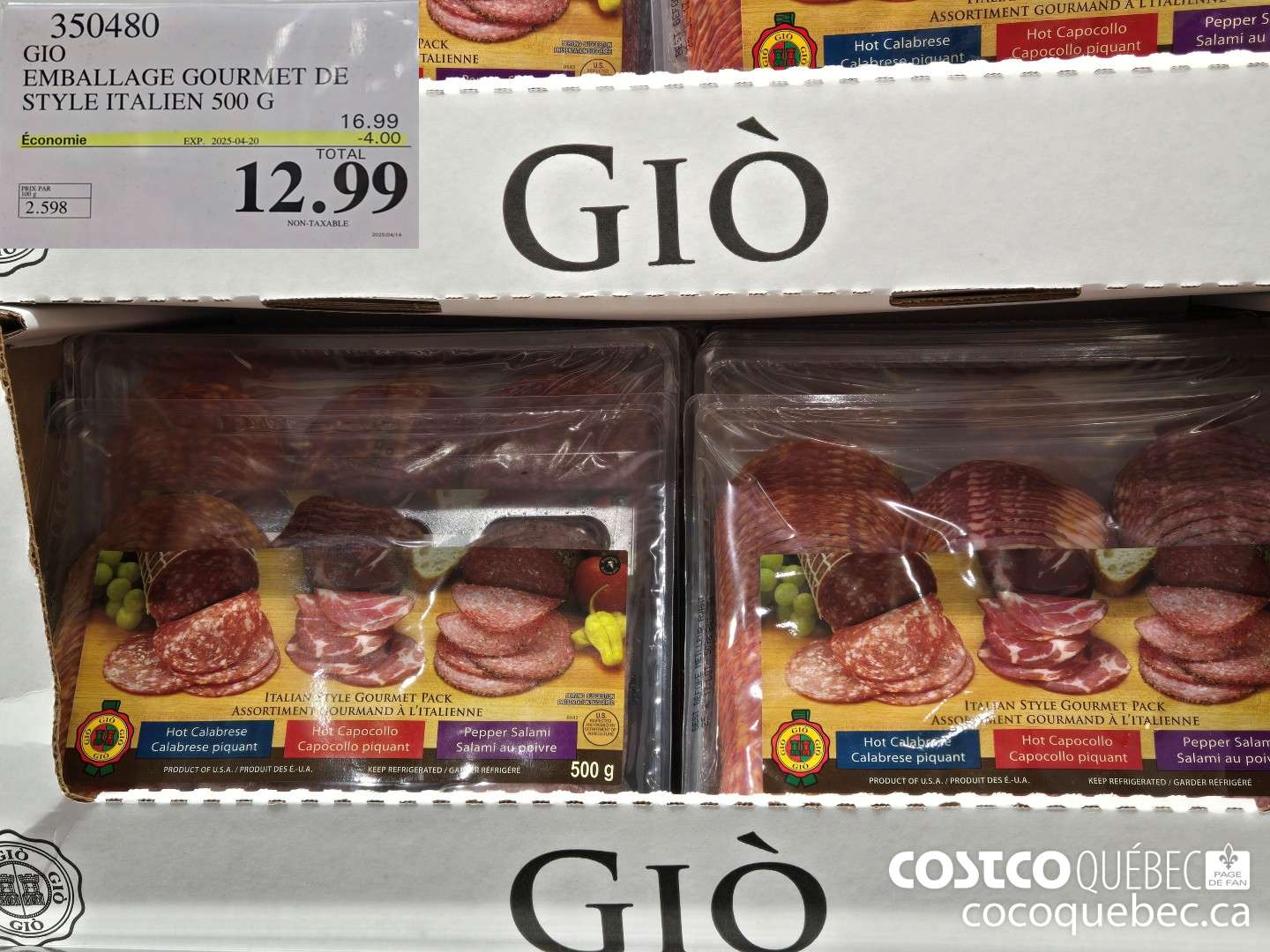 350480 GIO EMBALLAGE GOURMET DE STYLE ITALIEN 500 G ($4.00 INSTANT SAVINGS EXPIRES ON 2025-04-20) $12.99